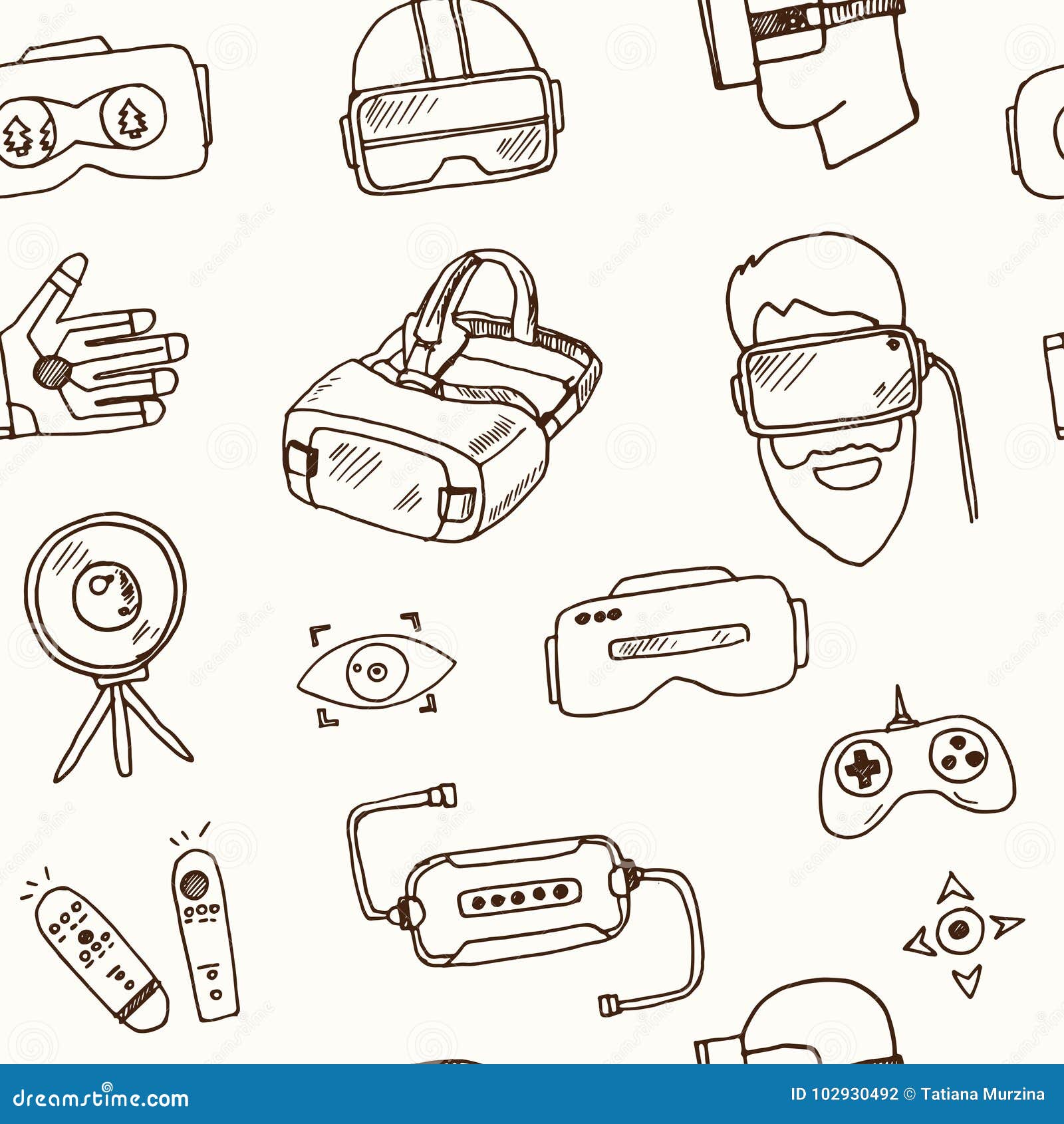Hand Drawn Doodle Virtual Reality Seamless Pattern Stock Vector ...