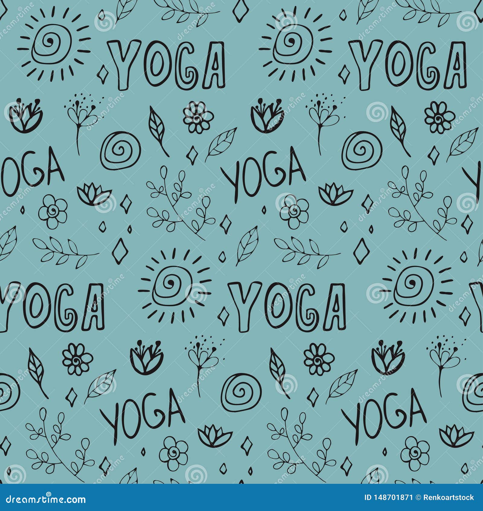Hand Drawn Doodle Yoga Elements Seamless Pattern. Stock Vector