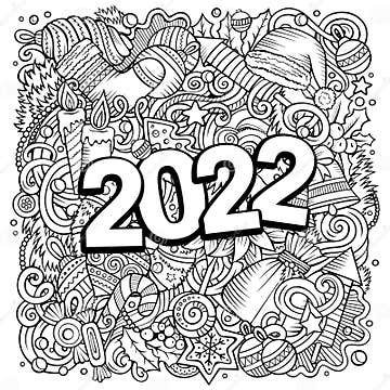 2022 Hand Drawn Doodles Illustration. New Year Objects and Elements ...