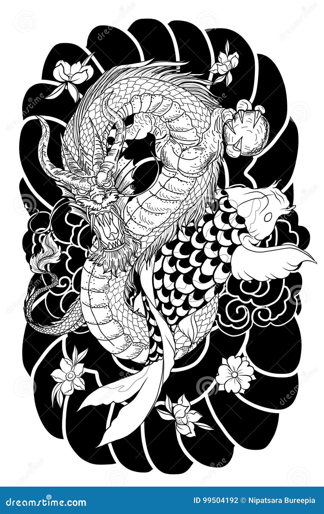 Koi Fish with Flower Tattoo Graphic by Tuleedin Watercolor  Creative  Fabrica