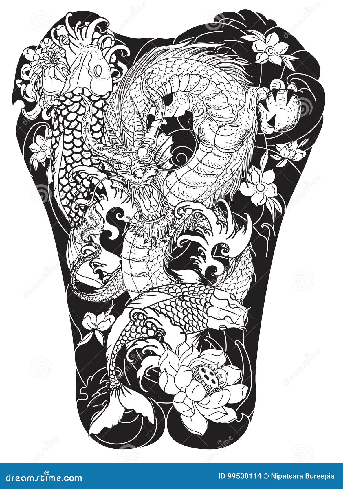 Japanese Wave For Tattoo Hand Drawn Dragon And Koi Fish With Flower Tattoo For Back Stock Vector Illustration Of Imagedragon Book Japanese Wave For Tattoo Hand Drawn Dragon And Koi Fish With Flower Tattoo For Back Stock Vector Illustration Of Imagedragon Book