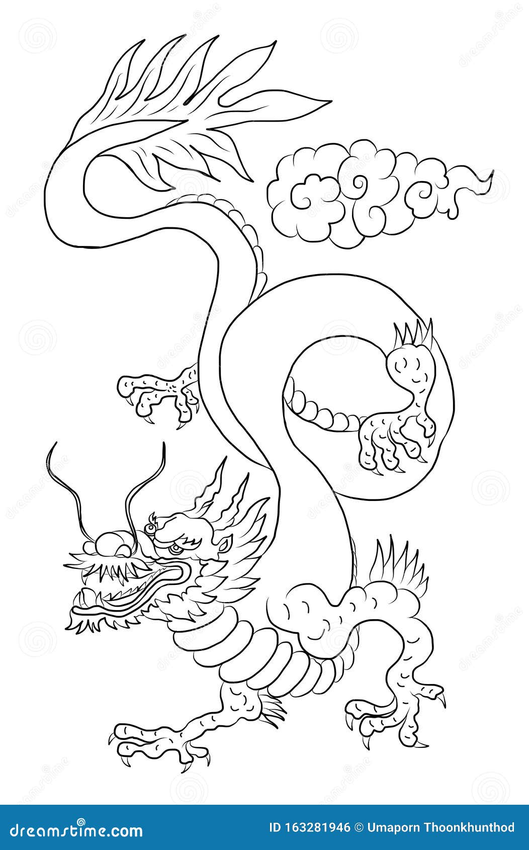 Hand Drawn Dragon Tattoo ,coloring Book Japanese  Old Dragon  for  of Chinese Dragon Illustration on Bac Stock Vector -  Illustration of nature, beautiful: 163281946