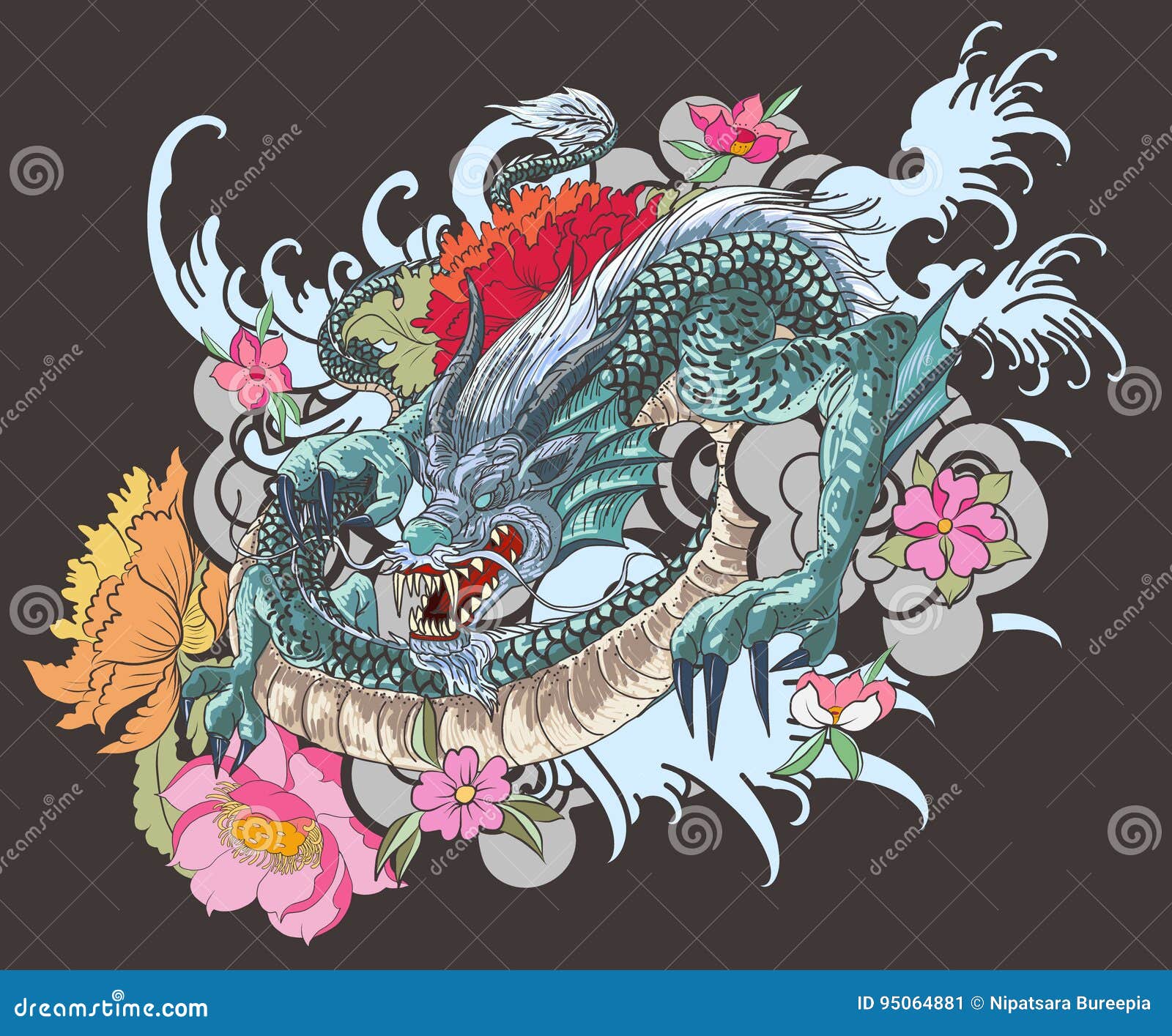 Download Hand Drawn Dragon Tattoo Coloring Book Japanese Style Stock Illustration Illustration Of Coloring Monster 95064881