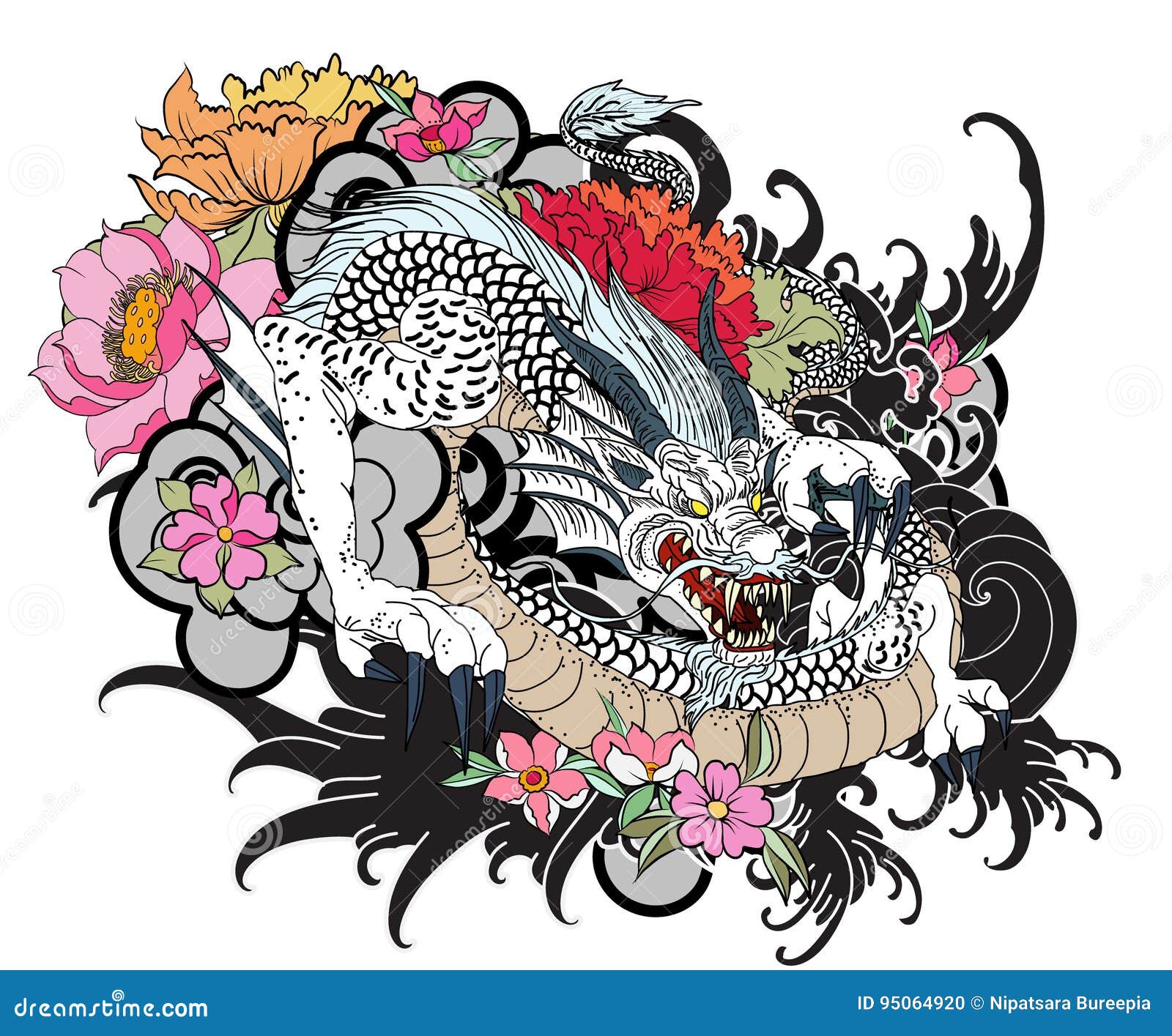 Download Hand Drawn Dragon Tattoo Coloring Book Japanese Style Stock Illustration Illustration Of Graphic Line 95064920