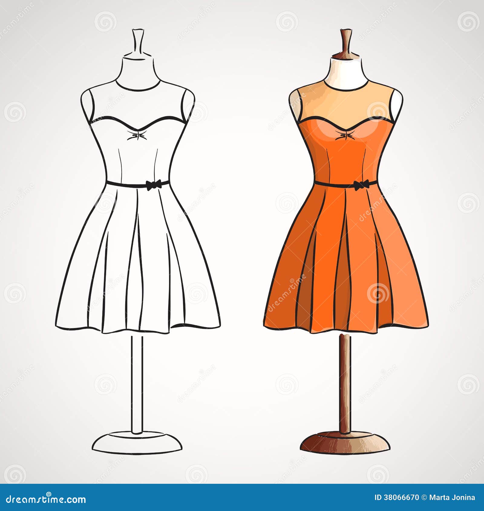 Hand Drawn Dress on Dressform Stock Vector - Illustration of femininity,  dress: 38066670