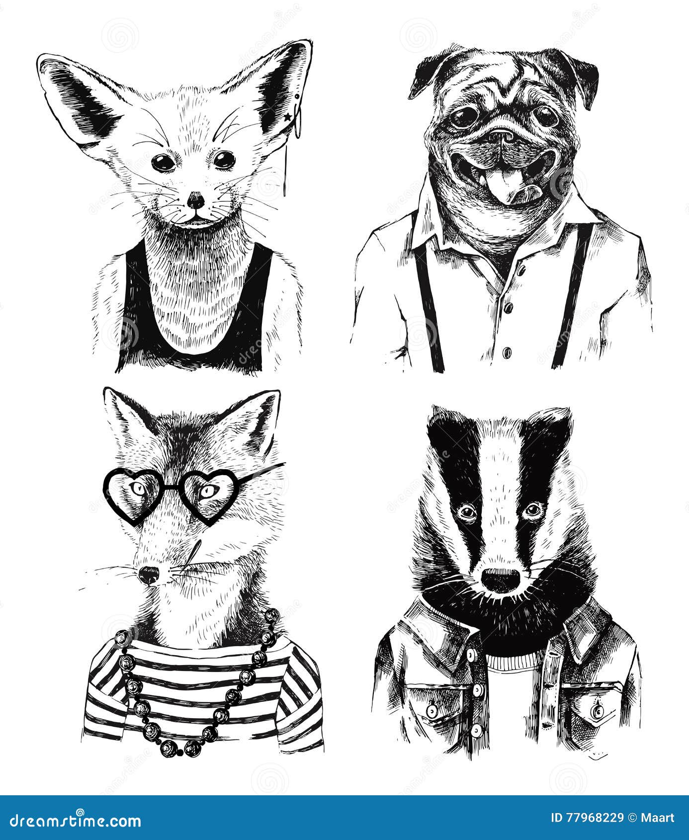 hand drawn dressed up badger in hipster style