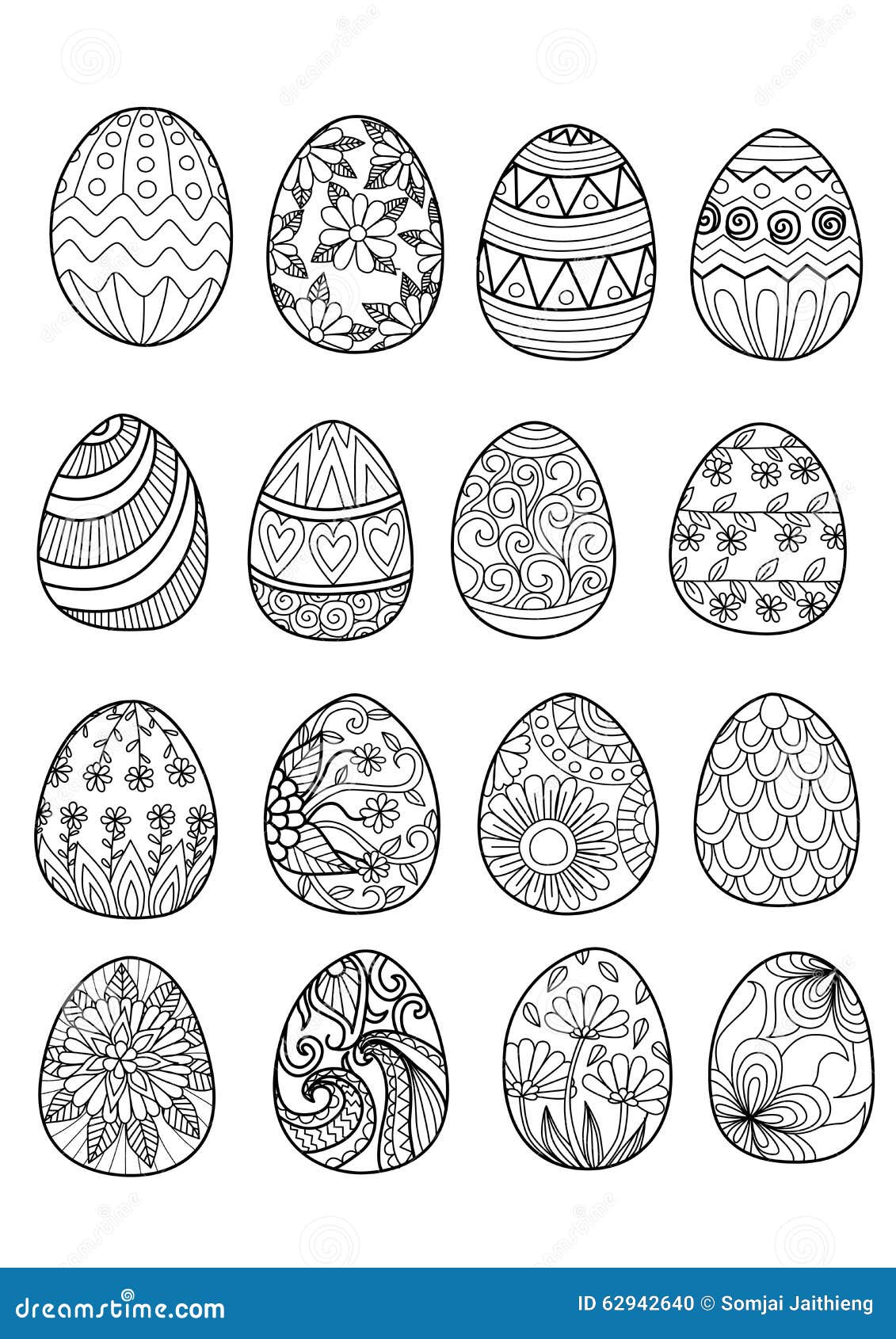 Hand Drawn Easter Eggs for Coloring Book Stock Vector ...