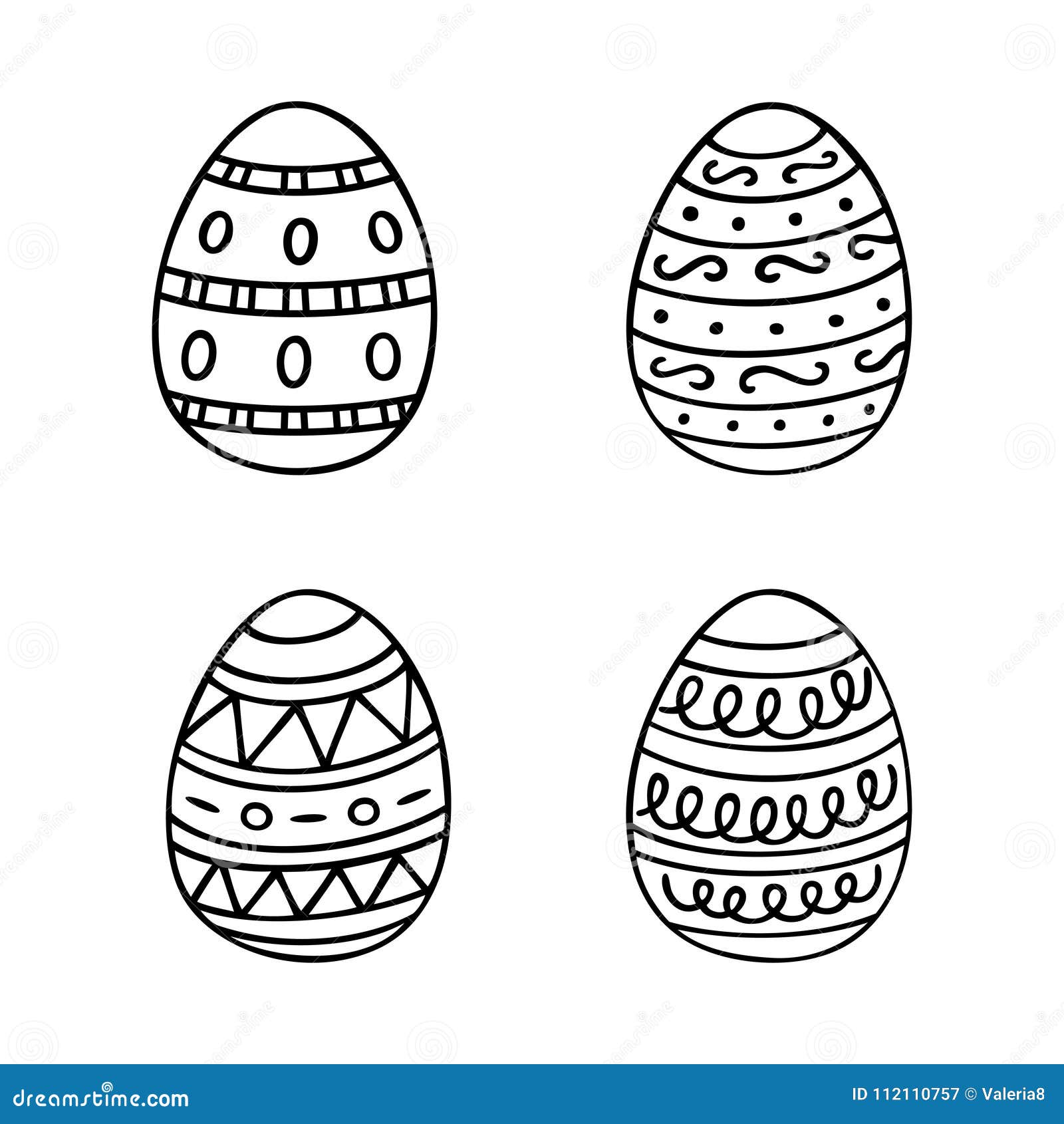 Hand Drawn Easter Eggs Set in Line Style Stock Vector Illustration of