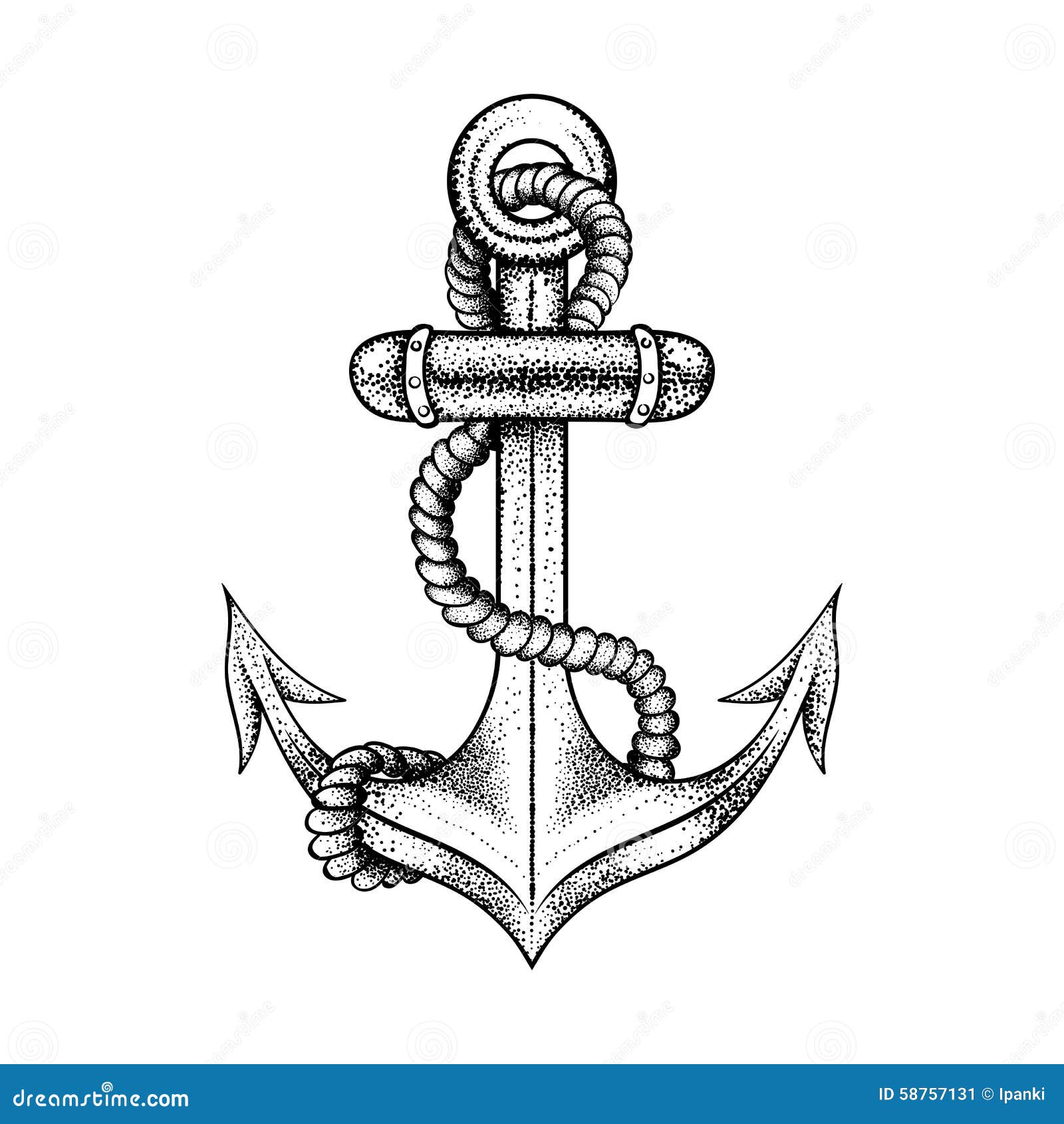 Hand Drawn Elegant Ship Sea Anchor With Rope Stock Vector ...
