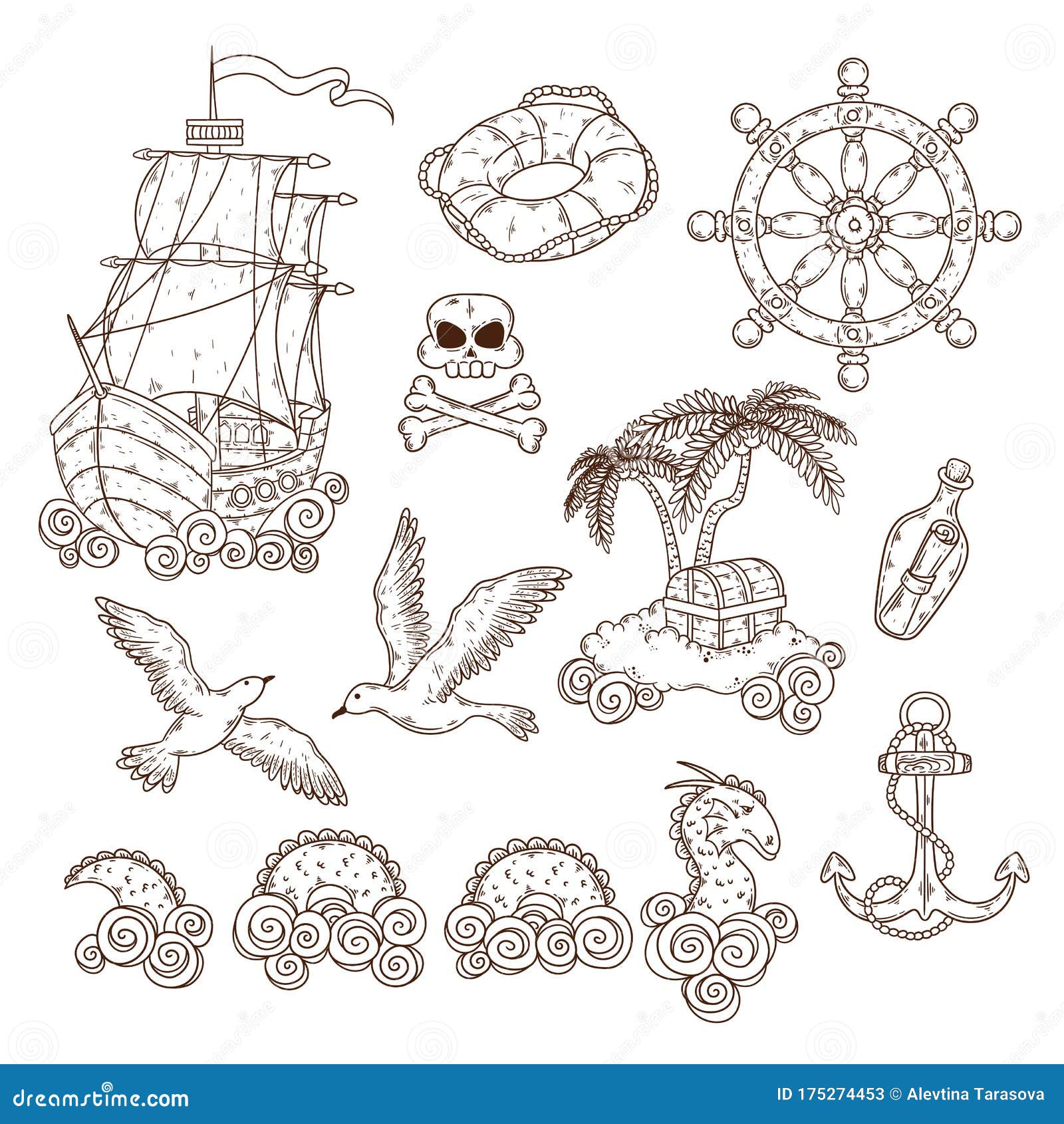 Hand Drawn Elements for a Vintage Map Vector Stock Vector ...