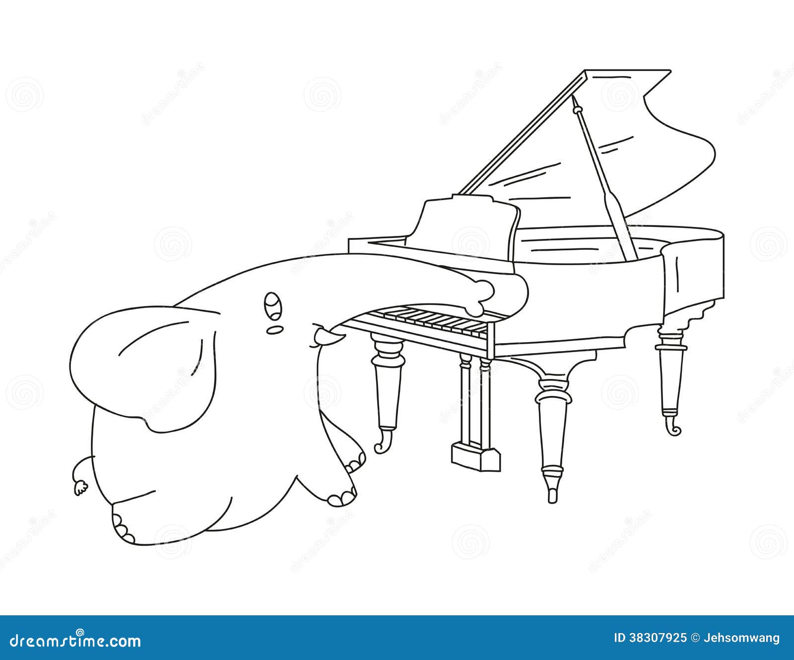 Hand Drawn Elephant Playing Piano Stock Vector - Illustration of