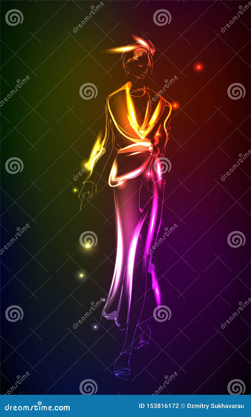 Hand-drawn Fashion Model from a Neon. a Light Girl`s. Fashion Girl ...