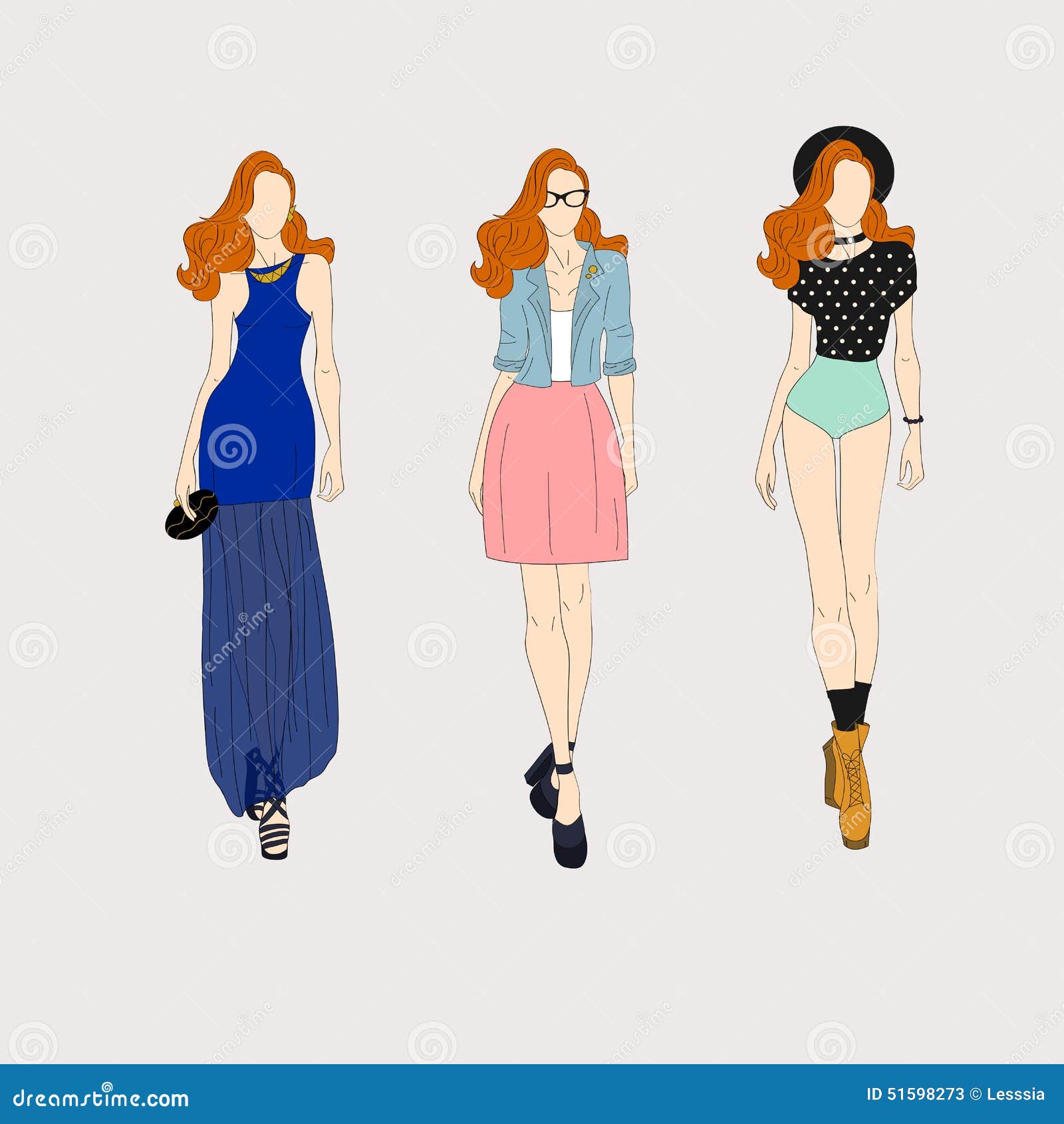 Hand drawn fashion models. stock vector. Illustration of clothing ...