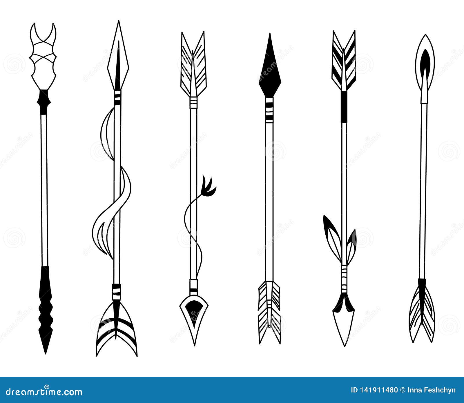 Premium Vector  Ethnic arrows hand drawn feather arrow tribal feathers  on pointer and decorative boho bow isolated set