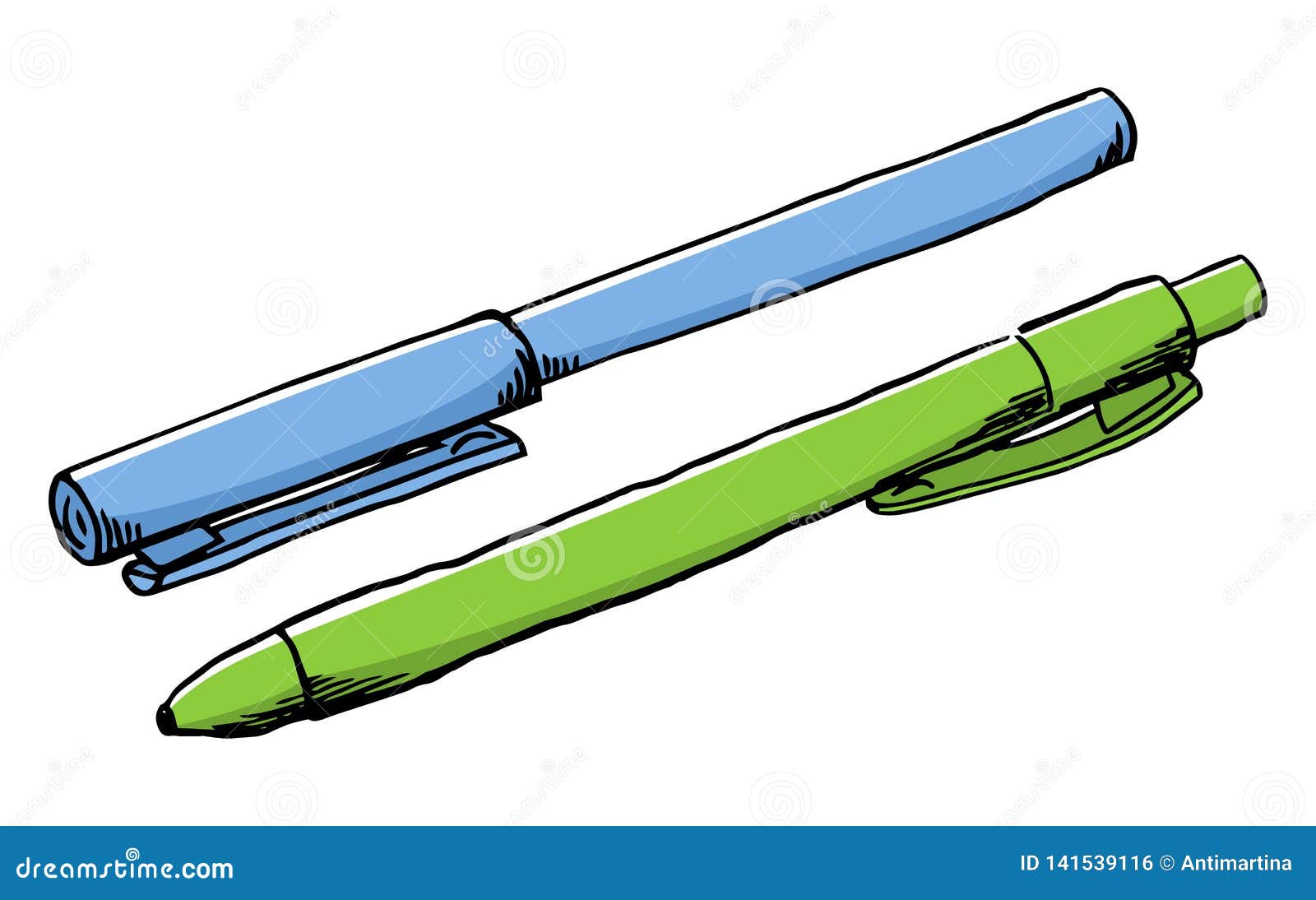 Hand Drawn Felt Tip Pen and a Ballpoint Pen Stock Vector Illustration