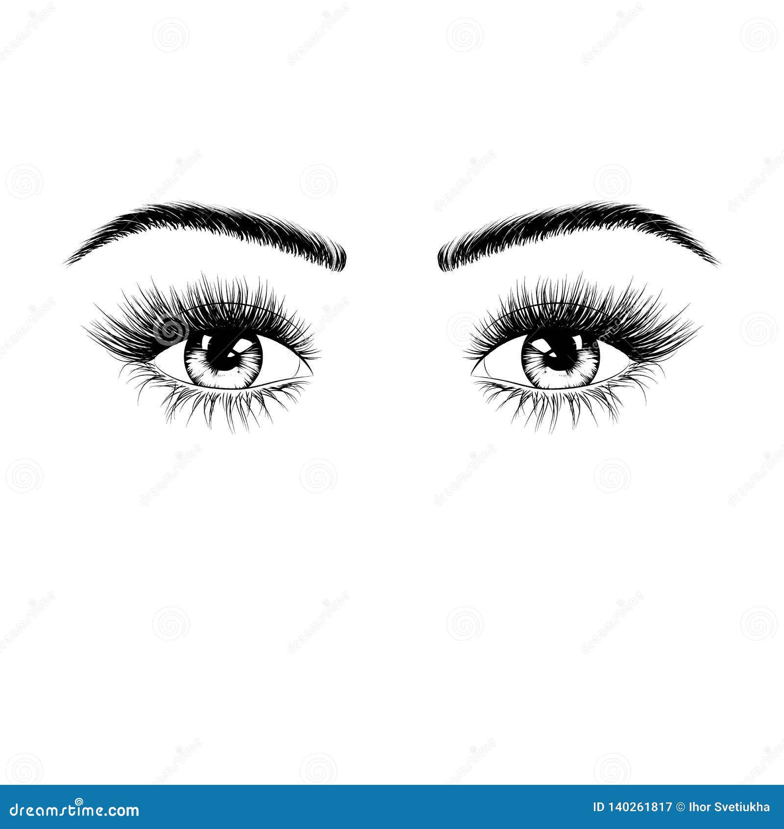 hand drawn female eyes silhouette. eyes with eyelashes and eyebrows.    on white background