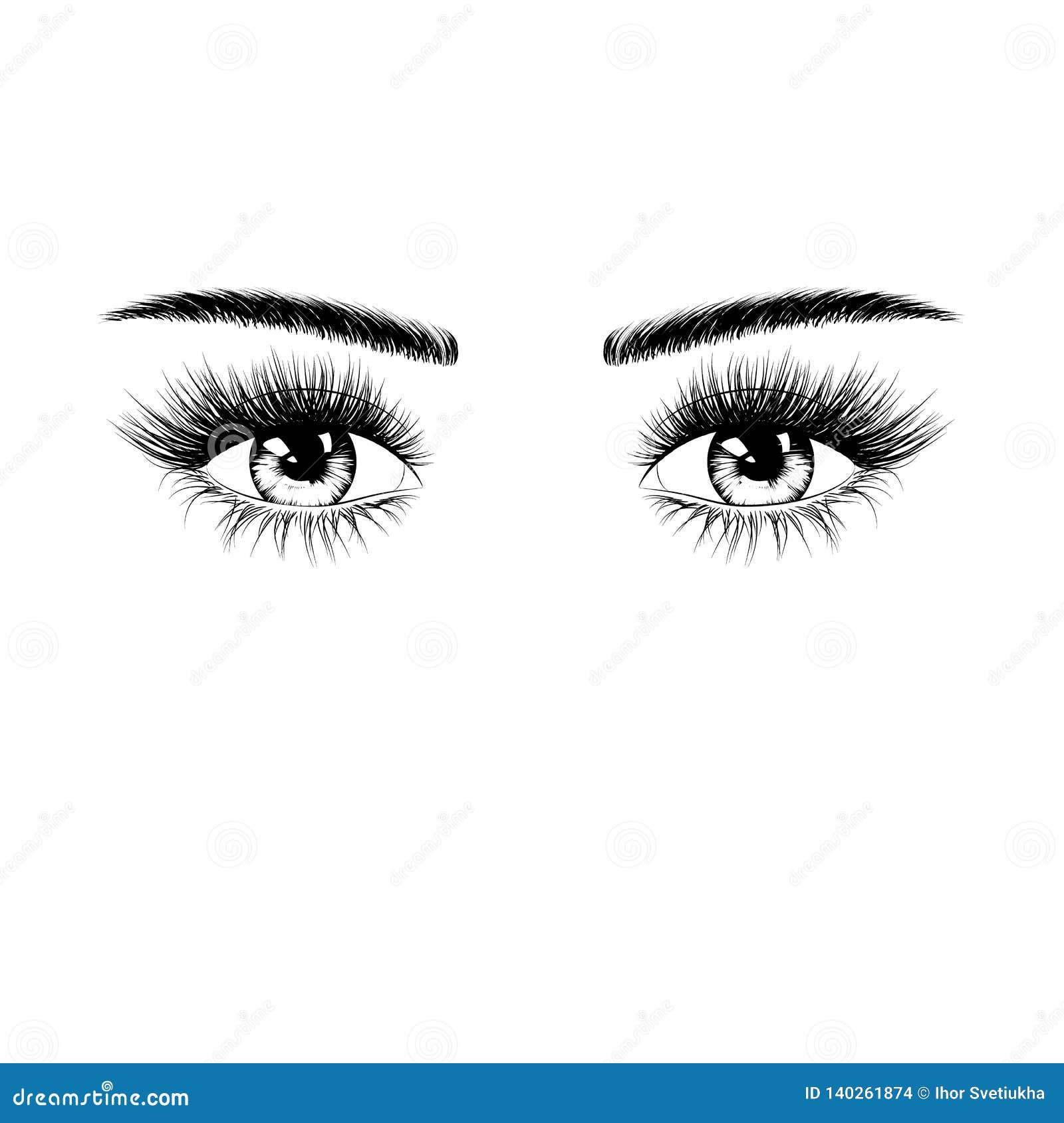 hand drawn female eyes silhouette with eyelashes and eyebrows.    on white background