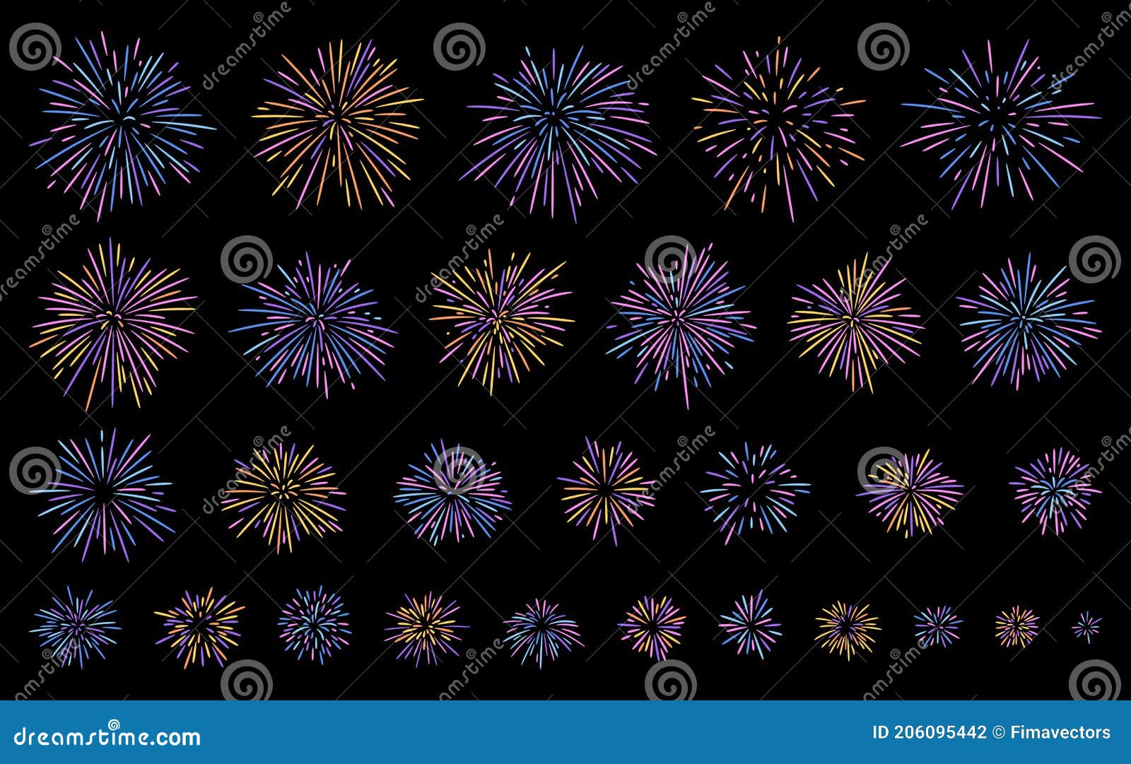Hand drawn fireworks stock vector. Illustration of explosion - 206095442