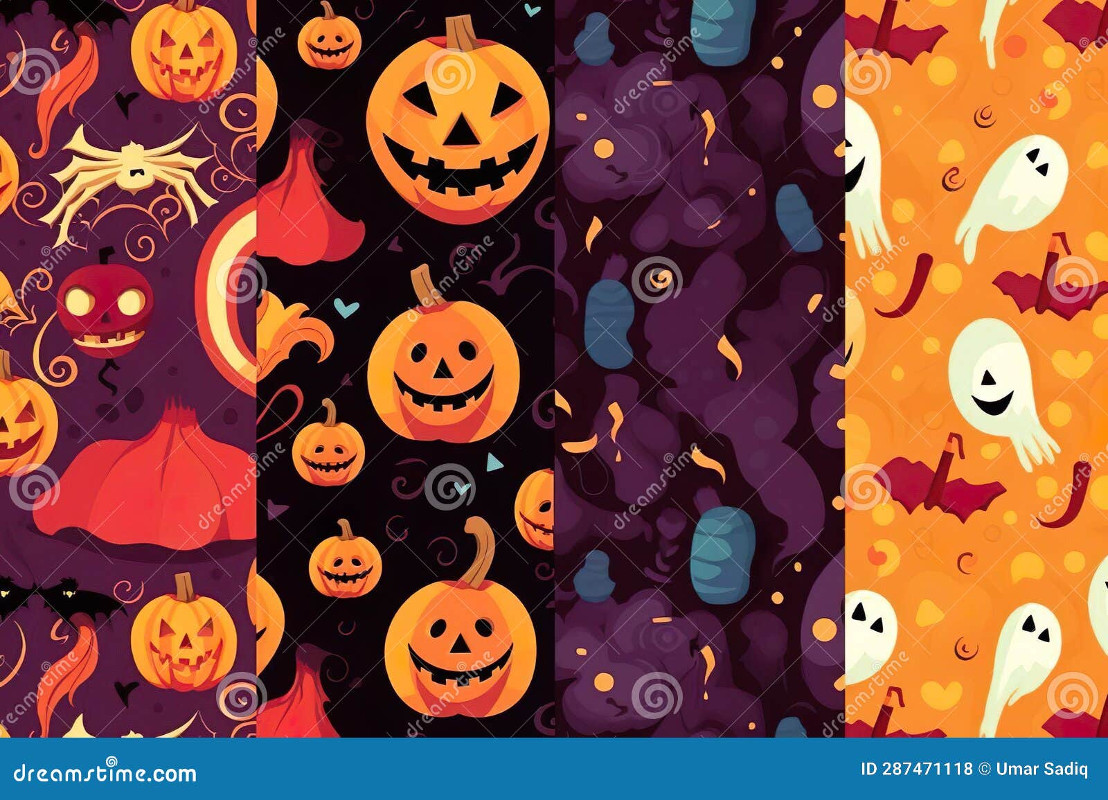 hand drawn flat halloween patterns collection