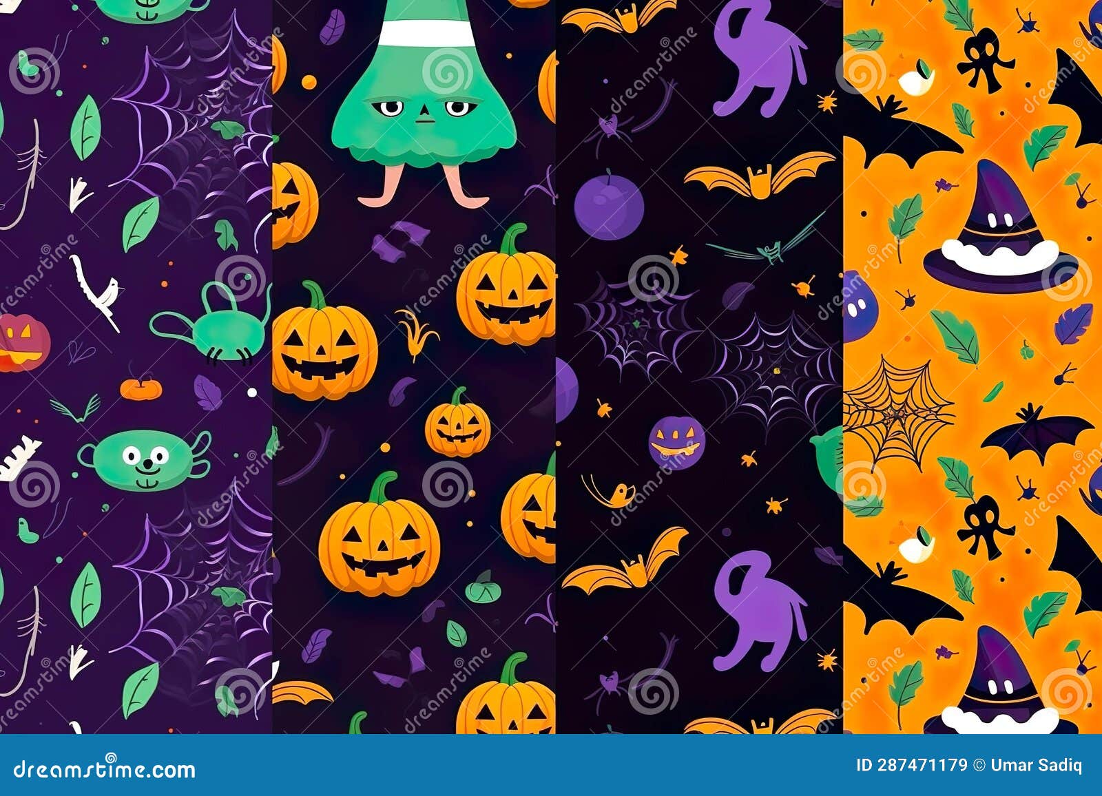 hand drawn flat halloween patterns collection