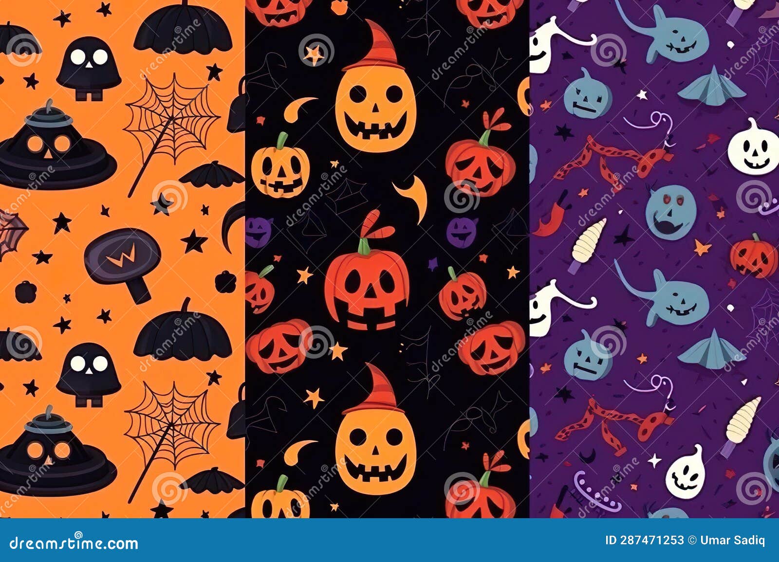 hand drawn flat halloween patterns collection
