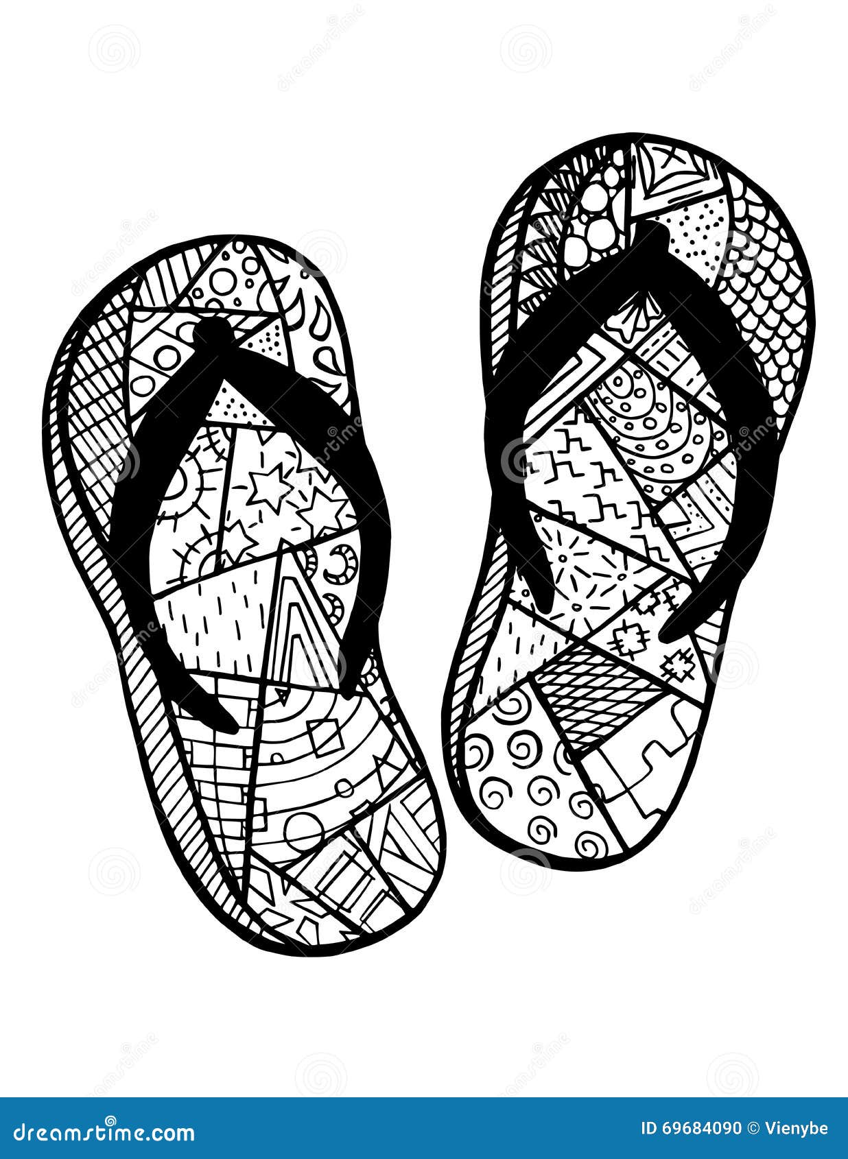 Hand Drawn Flip Flops for Coloring Book Stock Vector - Illustration of ...