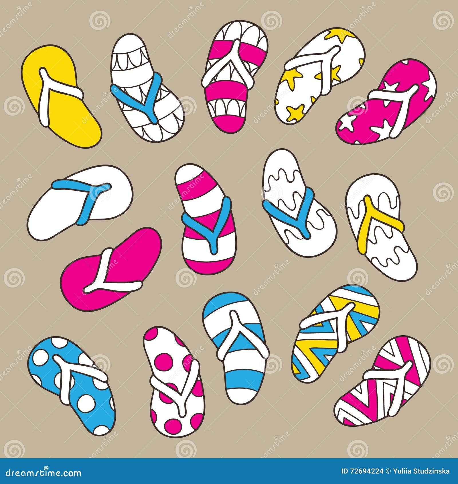 Hand drawn flip flops. stock vector. Illustration of fashion - 72694224