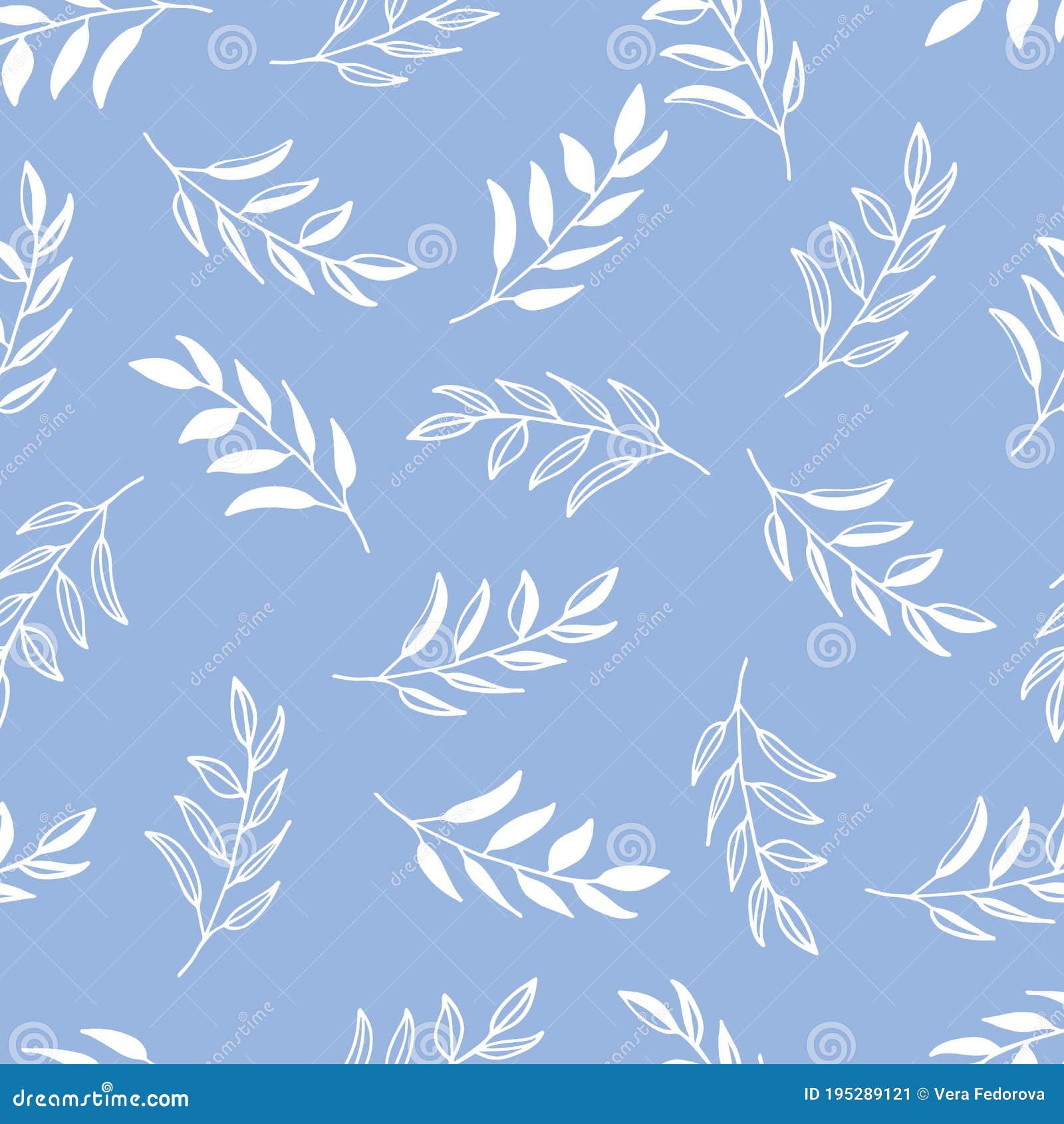 Hand Drawn Floral Seamless Pattern. Branches on Pastel Blue Background  Stock Vector - Illustration of postcard, blue: 195289121