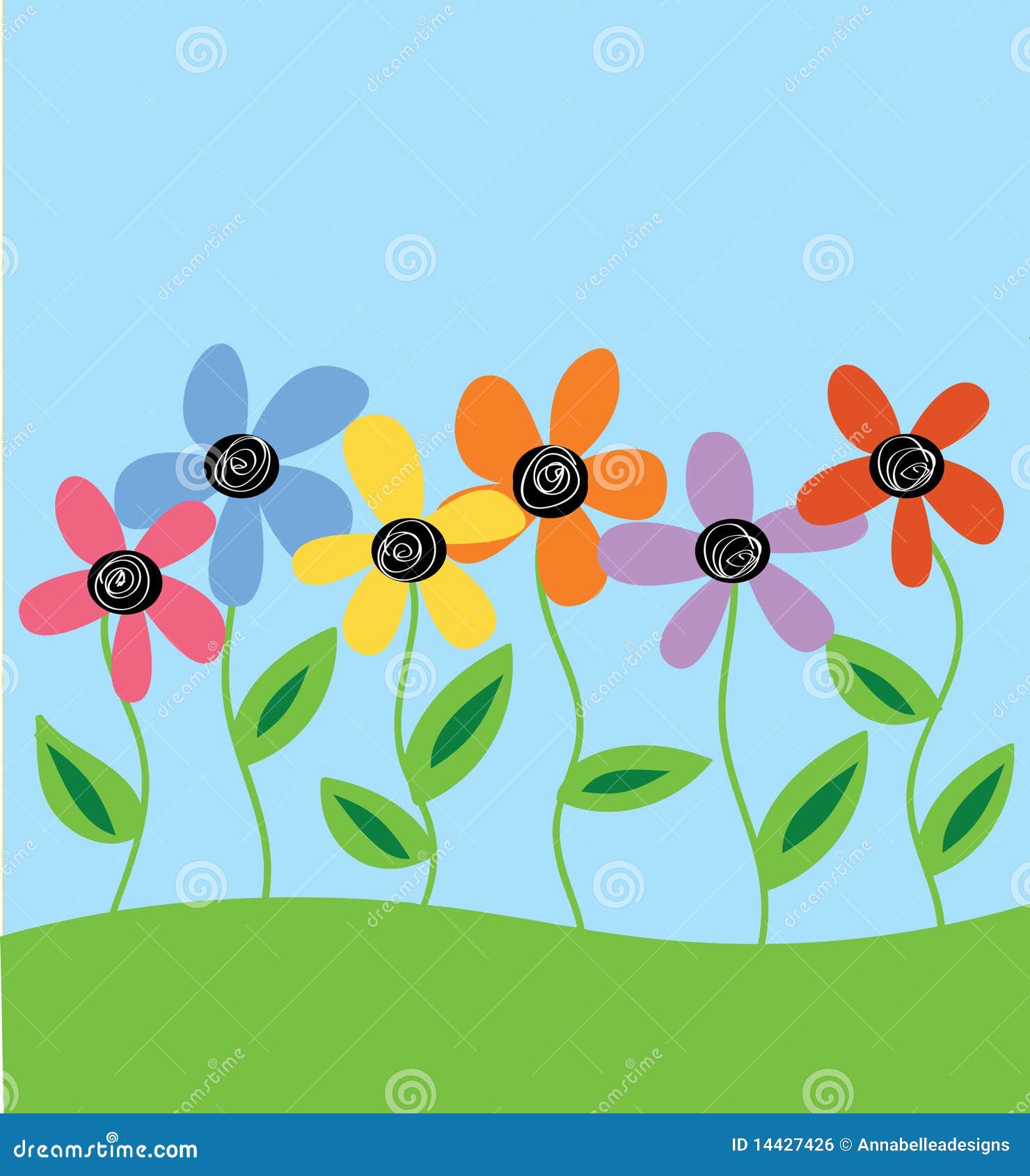 Hand Drawn Flowers in Field Stock Illustration - Illustration of summer