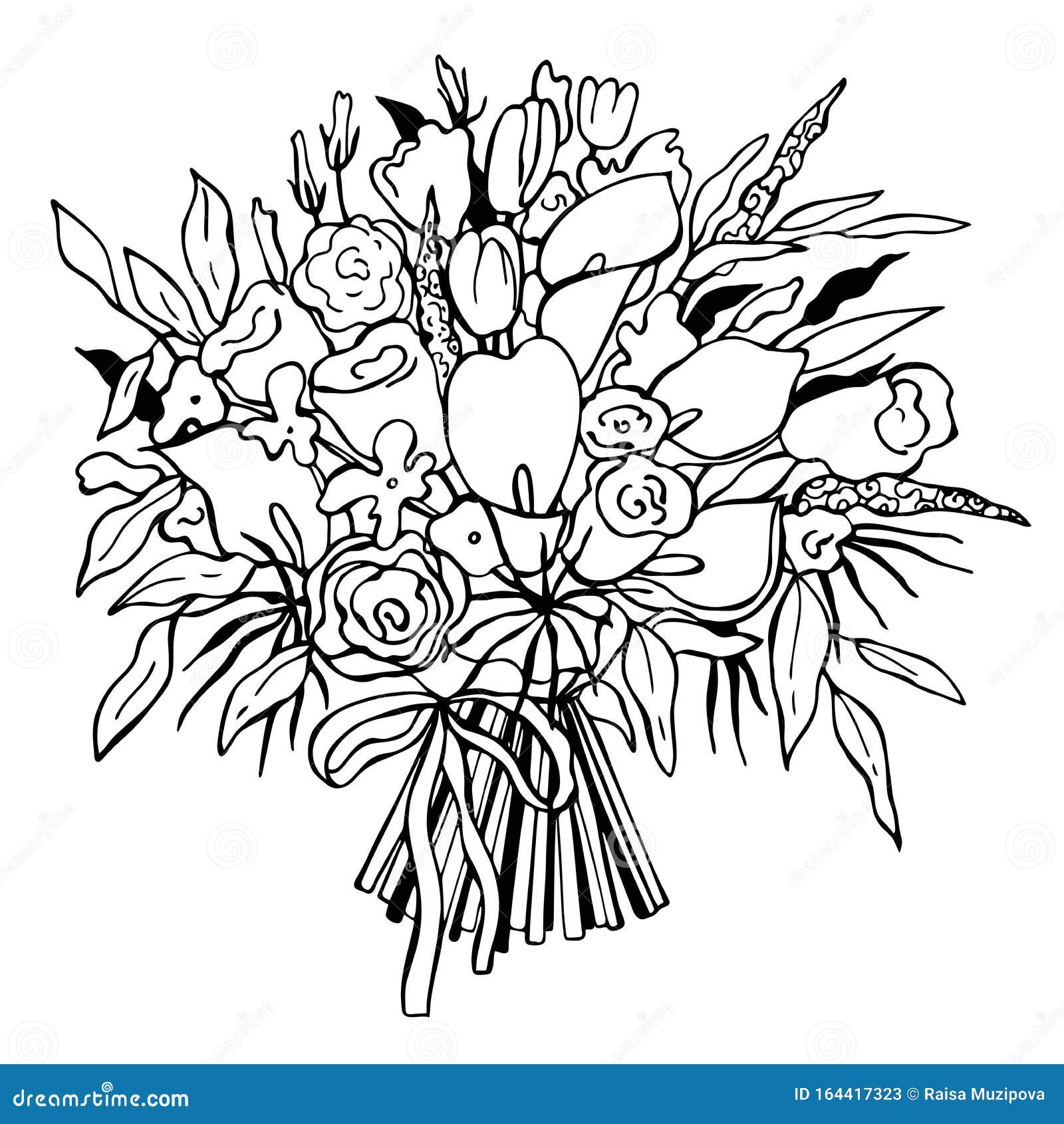 Wedding Hand Drawn Bouquet Vector Illustration Stock Vector