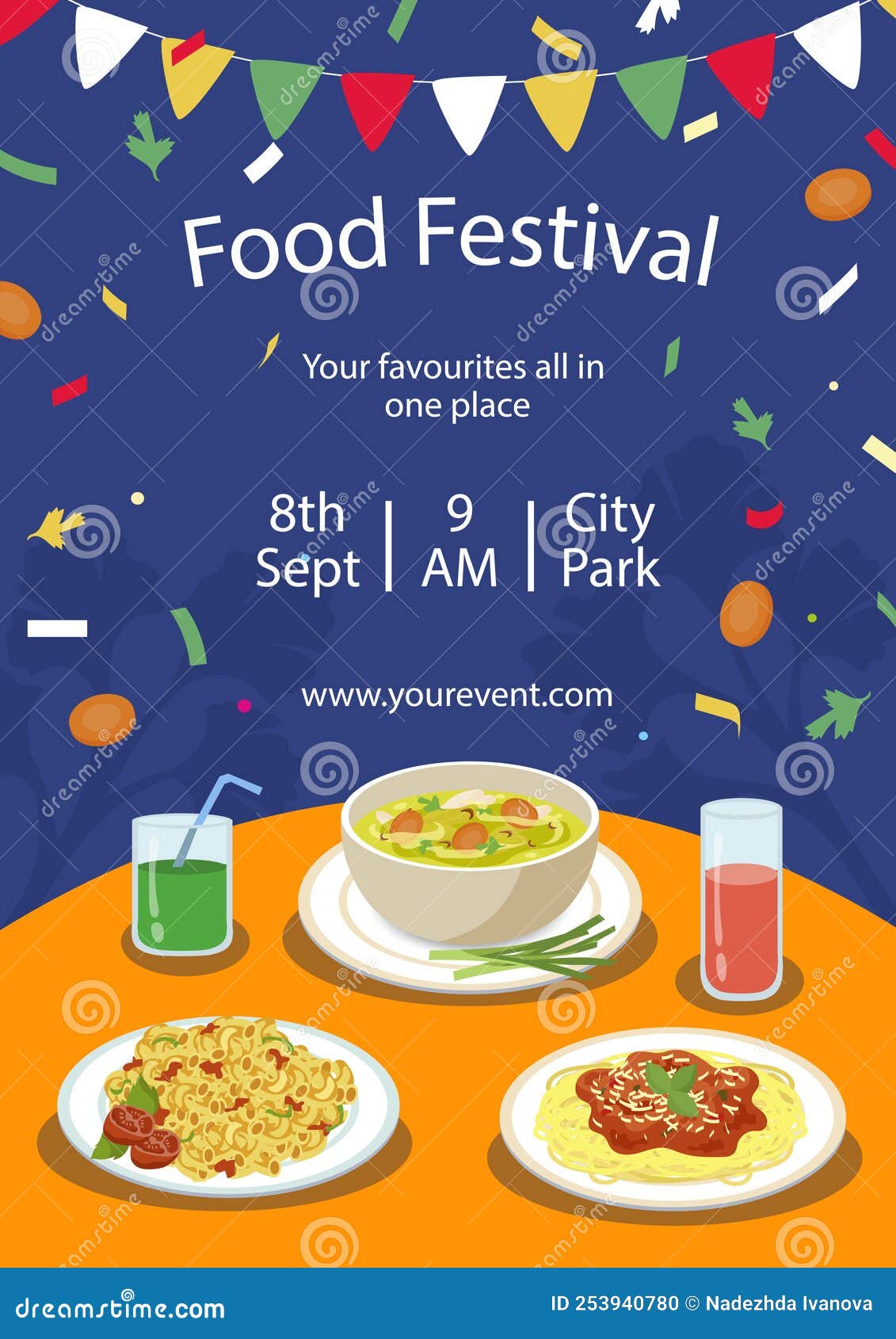 Hand Drawn Food Festival Poster Design Vector Illustration Stock Vector