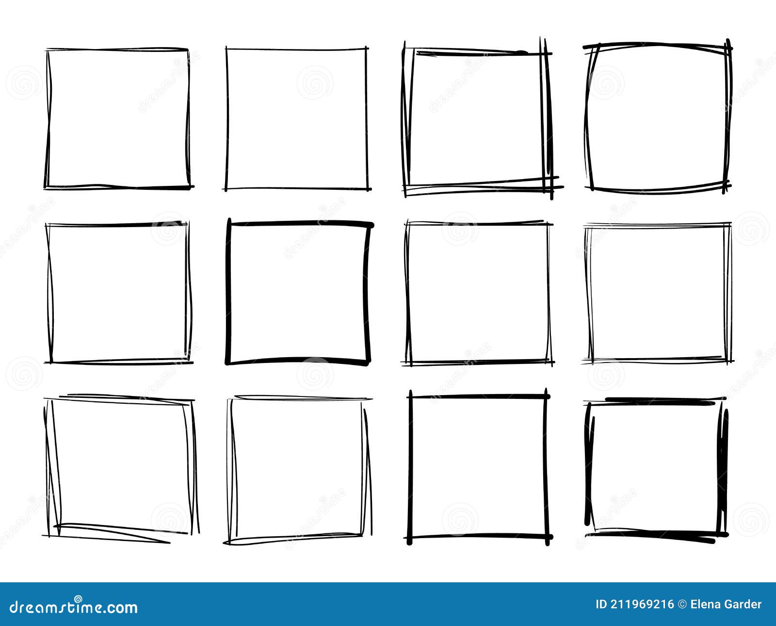 hand drawn frames. handdrawn square frame.  borders grunge template set.