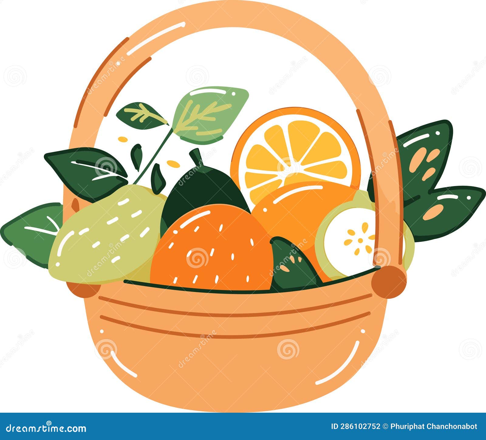 Hand Drawn Fruit and Vegetable Basket in Flat Style Stock Vector