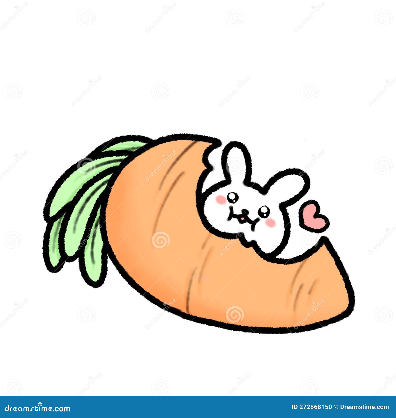 Handdrawn Giant Carrot with Rabbit in Doodle Style Stock Illustration