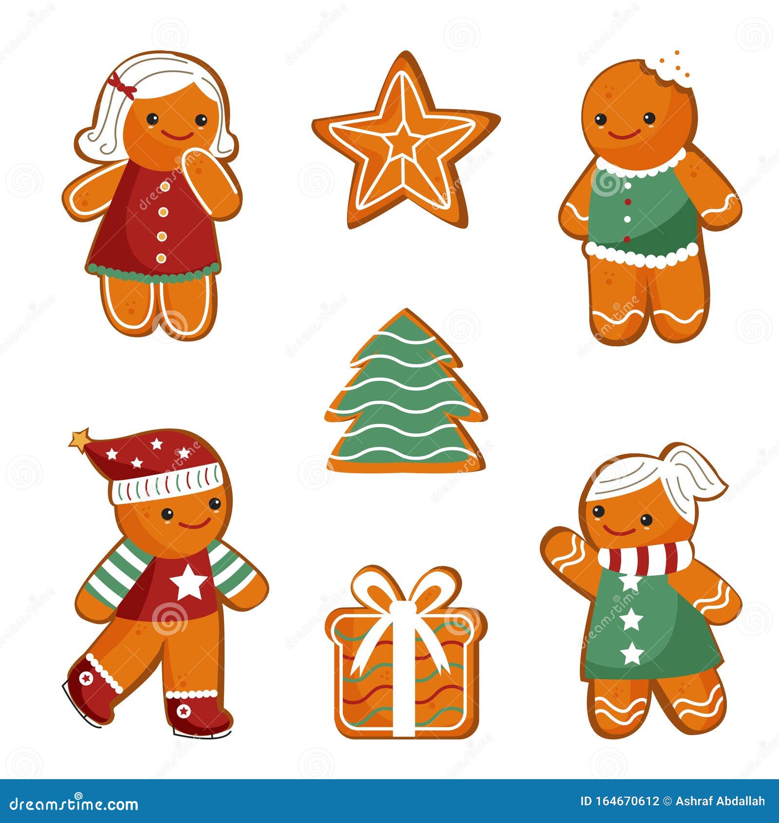 Cute Merry Christmas Gingerbread Man Cookies Collection Stock Vector ...