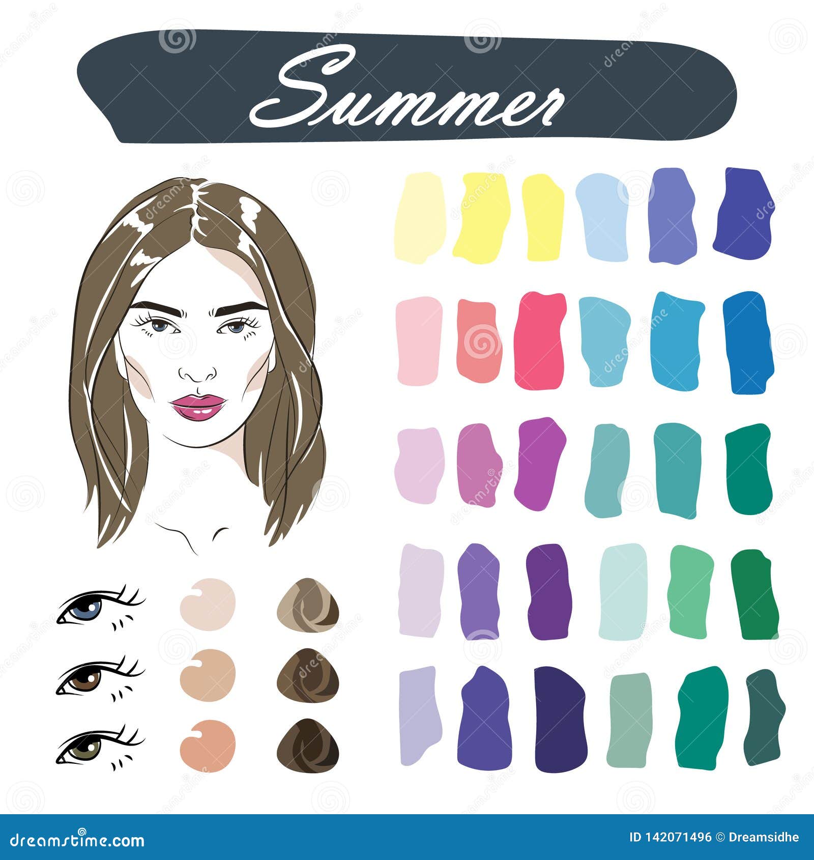 Hand Drawn Girl with Summer Type of Female Appearance. Stock Vector ...
