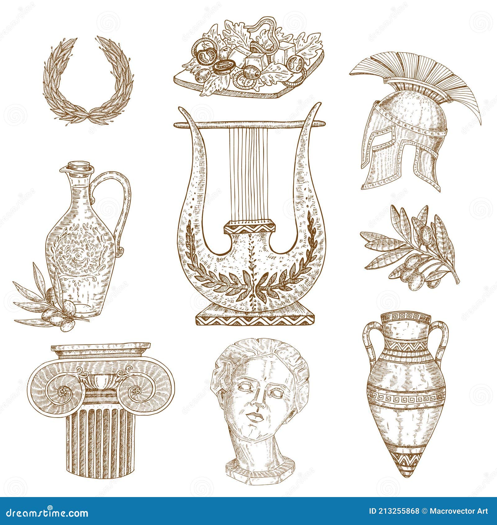 Hand Drawn Greece Icon Set stock vector. Illustration of object - 213255868