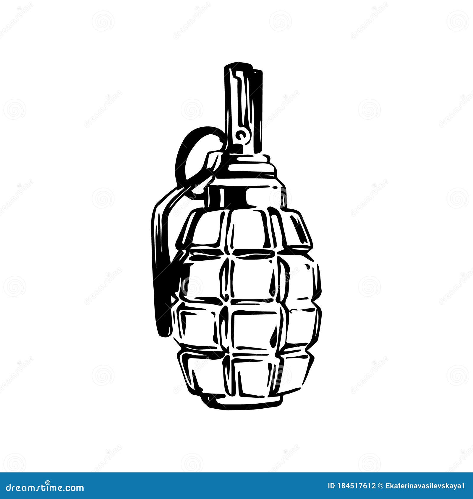 Hand Drawn Grenade, Ink Drawing Sketch Weapon Vector, Black Isolated ...
