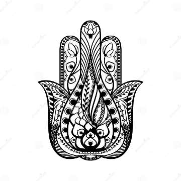 Hand Drawn Hamsa Hand, Tattoo Sketch, Religion Symbol of Protect Stock ...