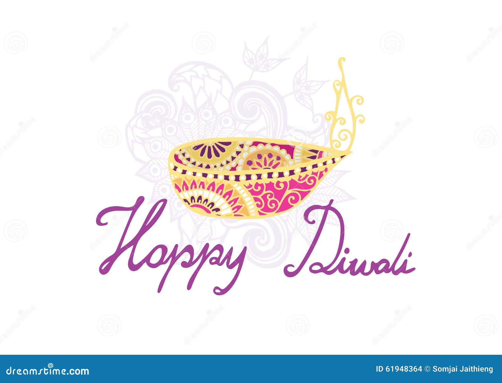 Hand Drawn Happy Diwali and Oil Lamp on White Background. Stock Vector -  Illustration of banner, holiday: 61948364