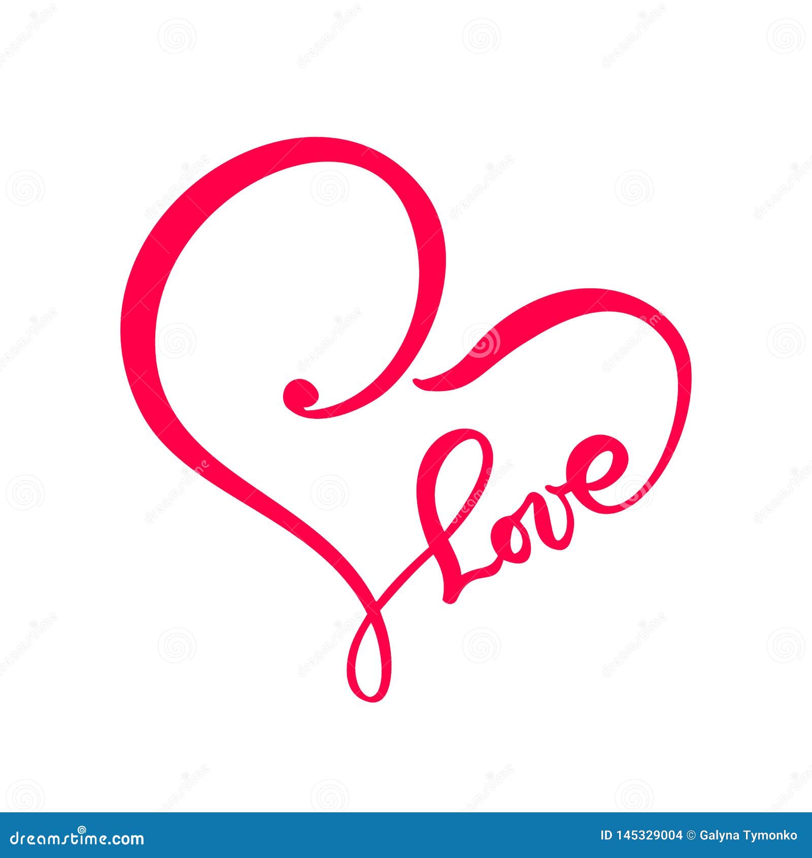 Hand Drawn Heart Love Text Sign. Romantic Calligraphy Vector ...
