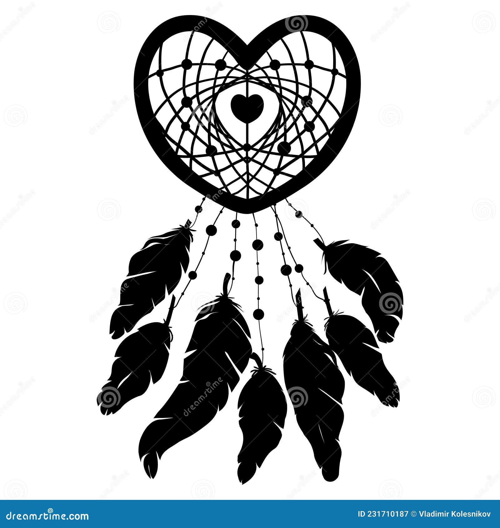 Hand Drawn Heart Shaped Dream Catcher Stock Vector - Illustration of