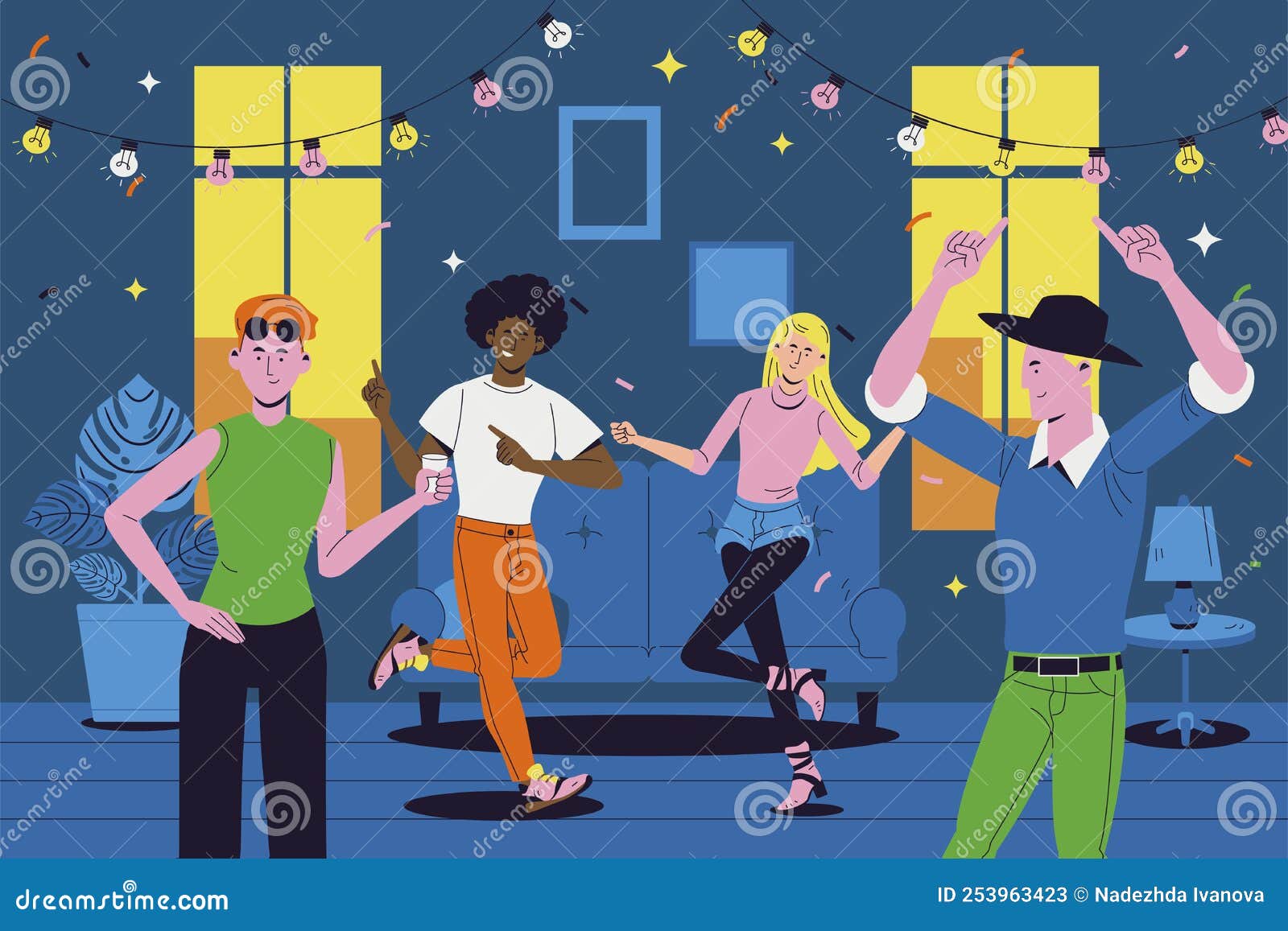 Hand Drawn House Party Vector Illustration Stock Vector - Illustration ...