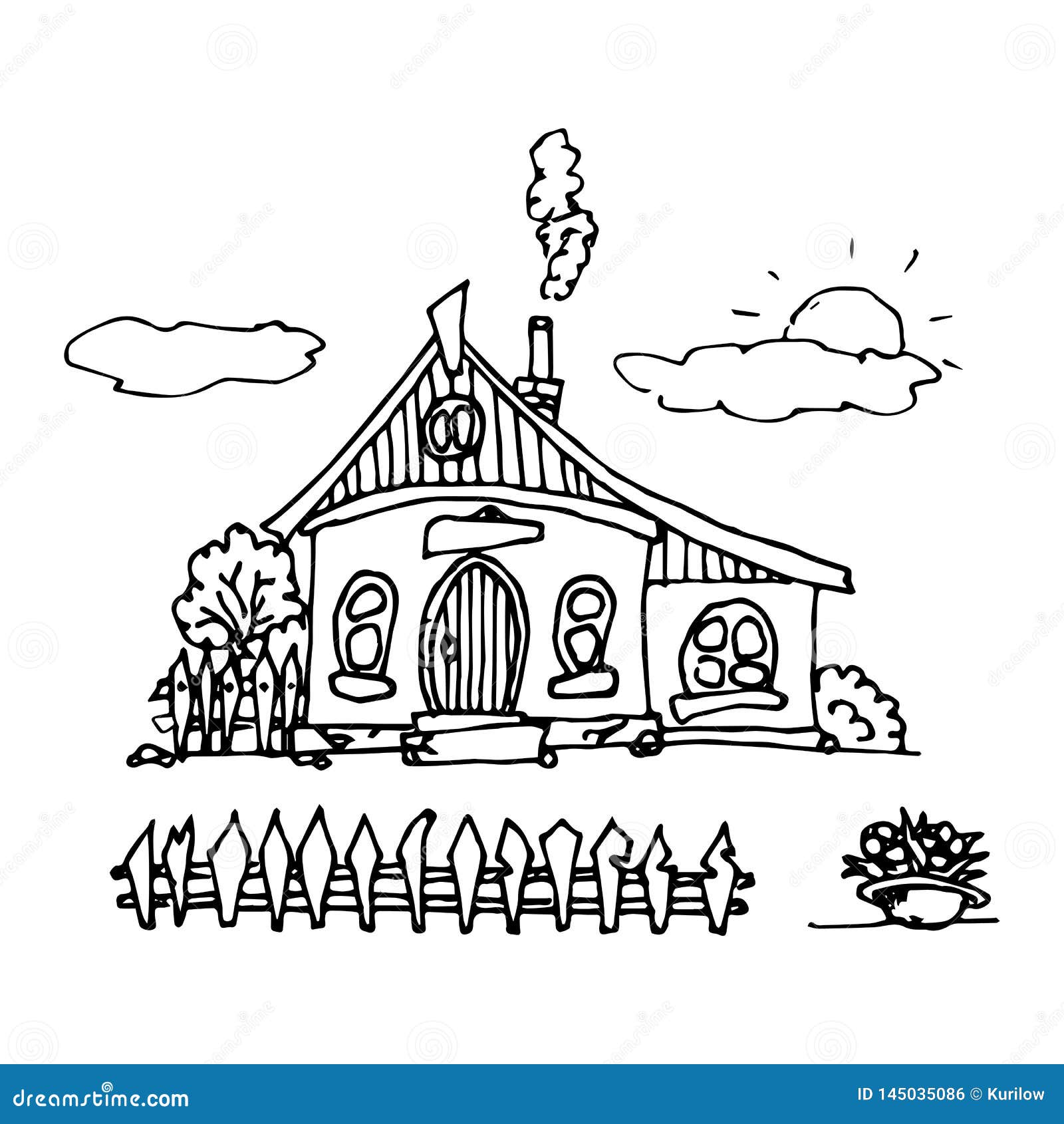 A Hand-drawn House Set in a Cute Cartoon Style. Old Houses, City Buildings.  Creative Vector Illustration. Stock Vector - Illustration of icon, concept:  145035086