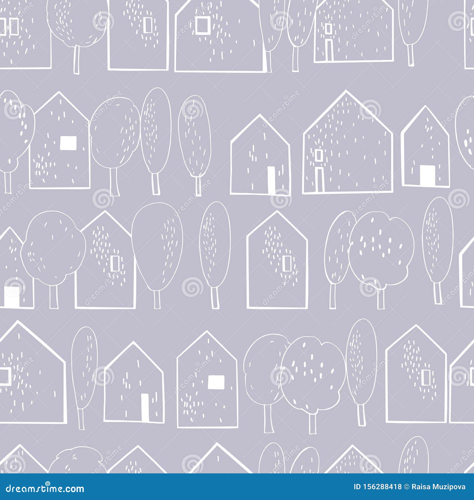 Hand Drawn Houses and Trees. Vector Illustration Stock Vector ...