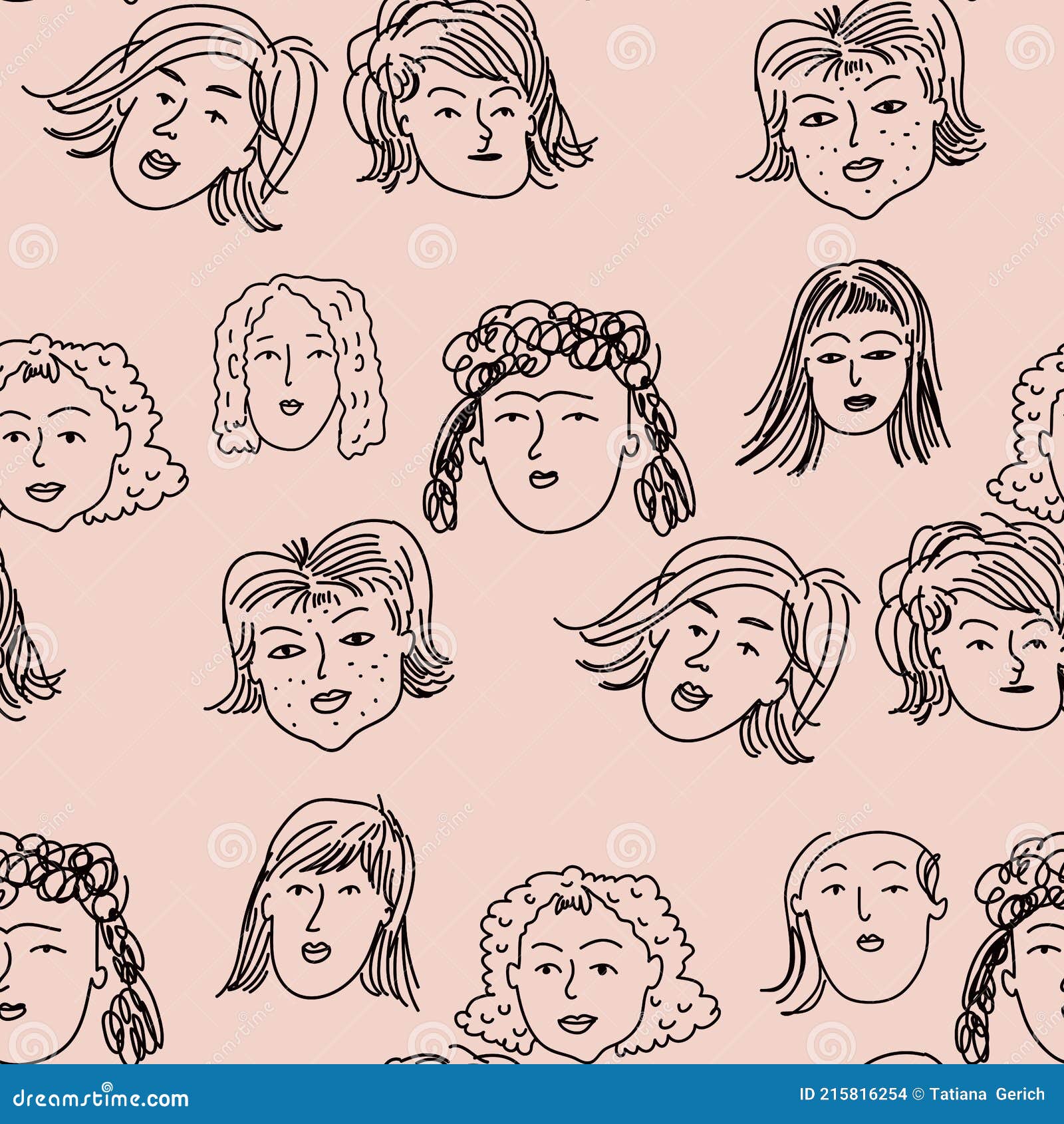 Women Face Doodle Pattern 4 Stock Vector - Illustration of emotion,  background: 215816254