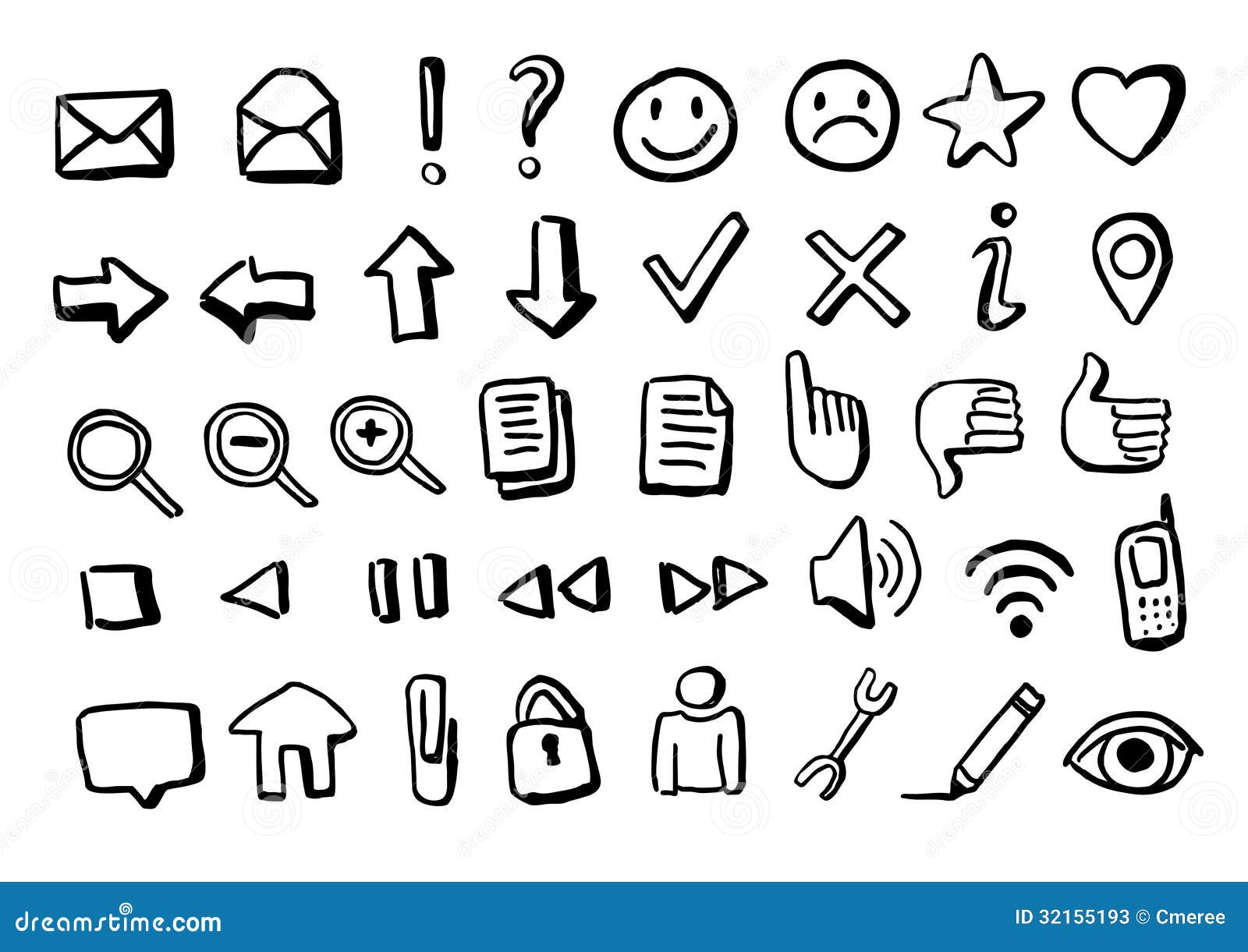 Handdrawn icons stock vector. Illustration of lock, letter 32155193