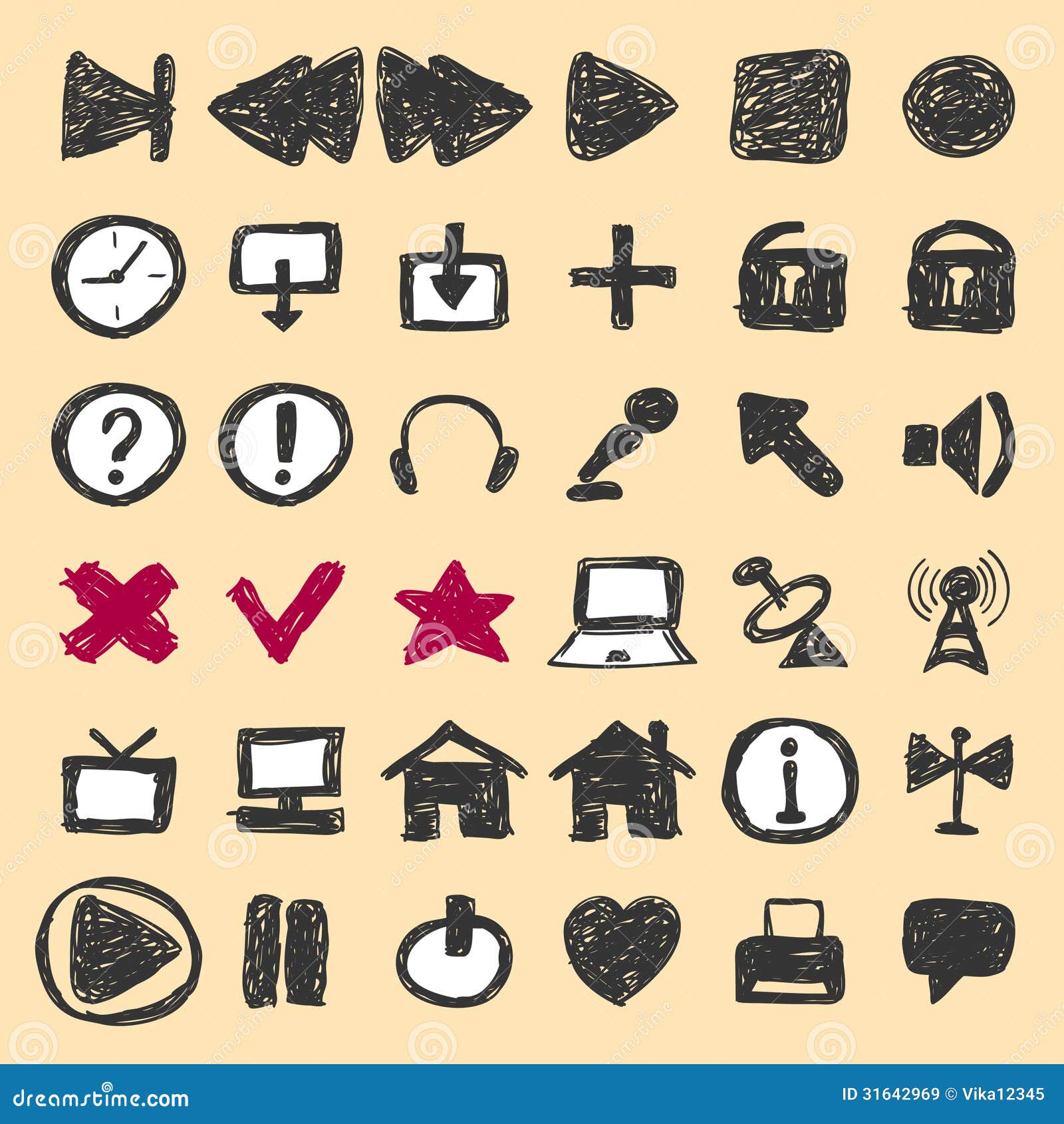 Hand drawn icons stock vector. Illustration of lock, button 31642969