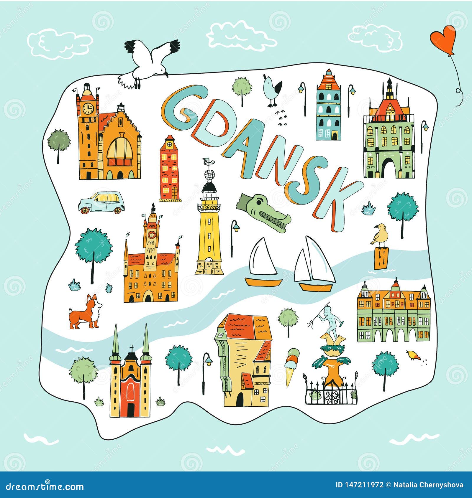 gdansk map with tourist attraction