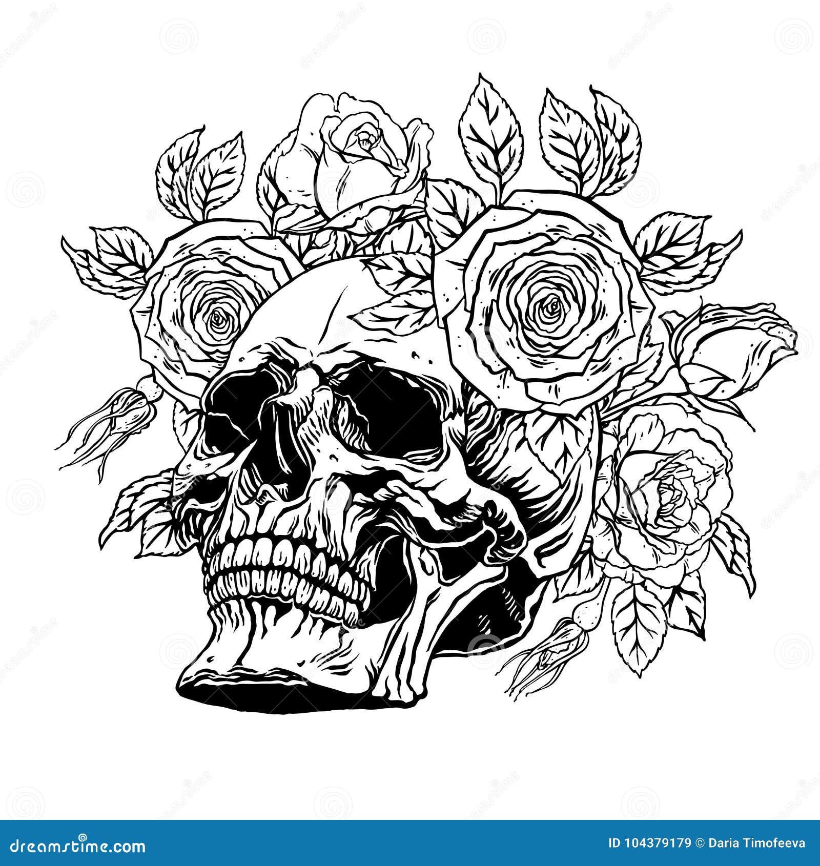 Human Skull with a Roses Wreath Stock Vector - Illustration of boho ...